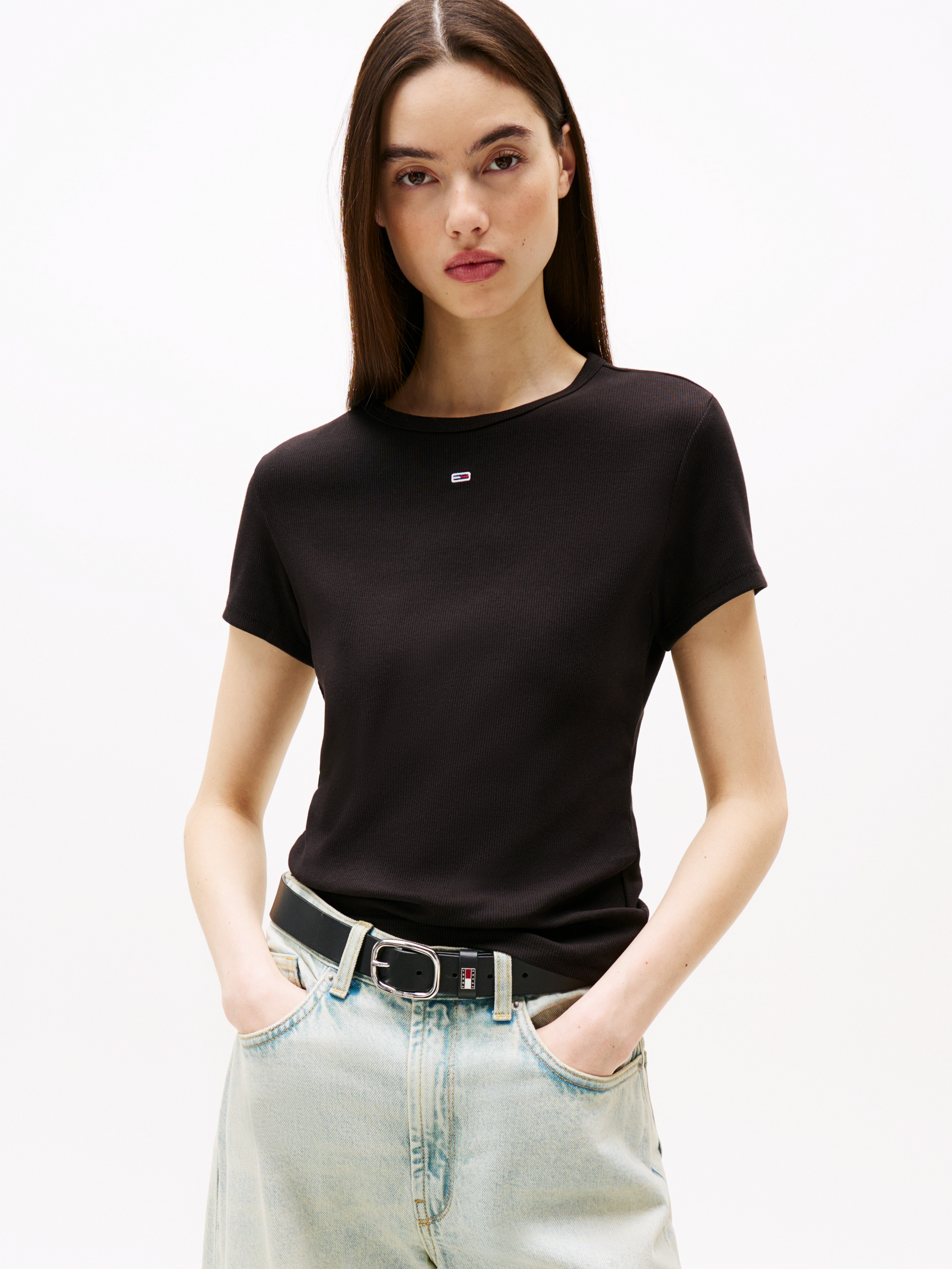 売れ筋商品|||トミーヒルフィガー Tシャツ レディース トップス SLIM ESSENTIAL - Print T-shirt - dark night navy Slim Essential Rib Tee |T-Shirts | Tommy Jeans