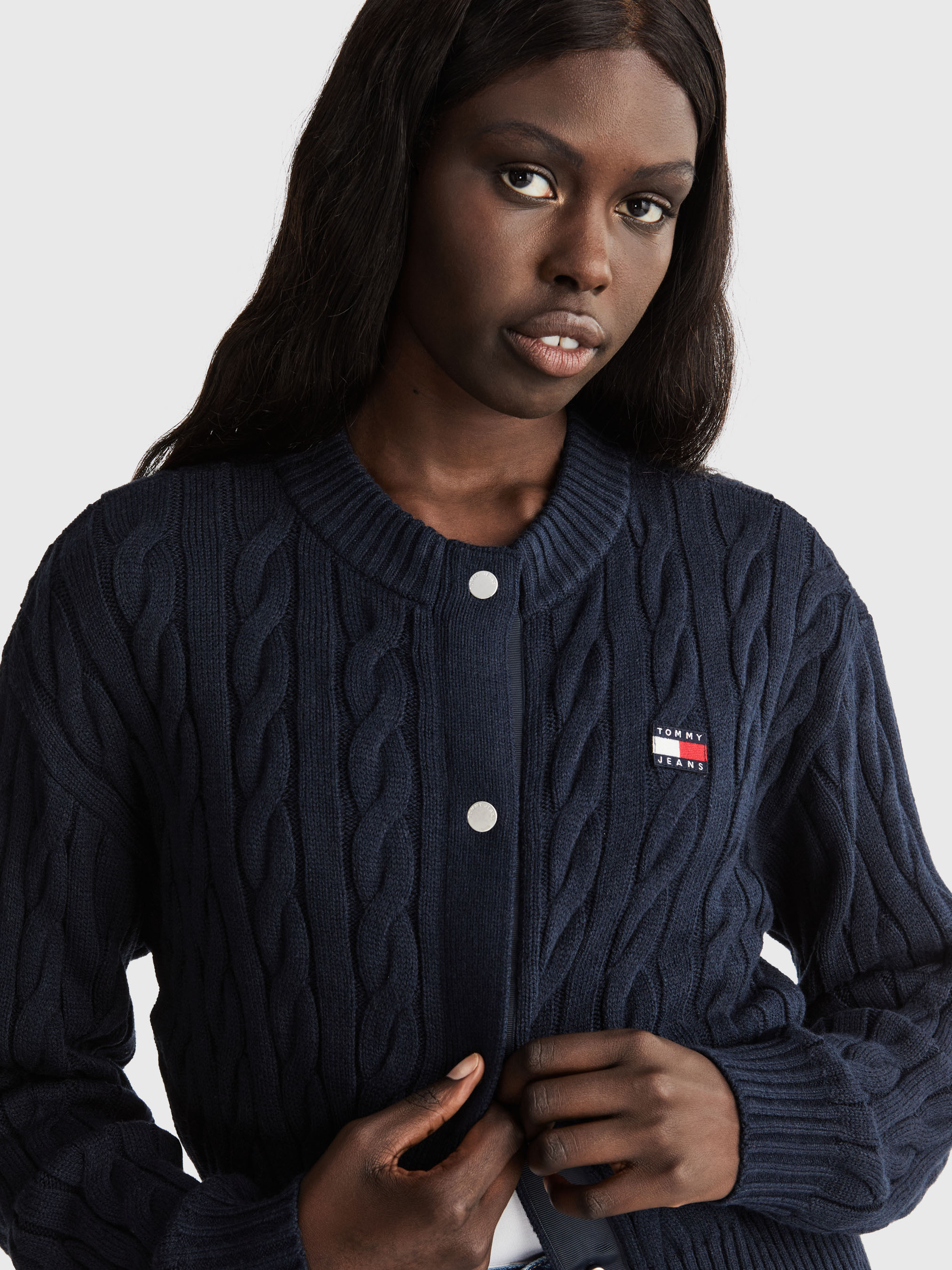 Badge Cable Cardigan | Knitwear | Tommy Jeans