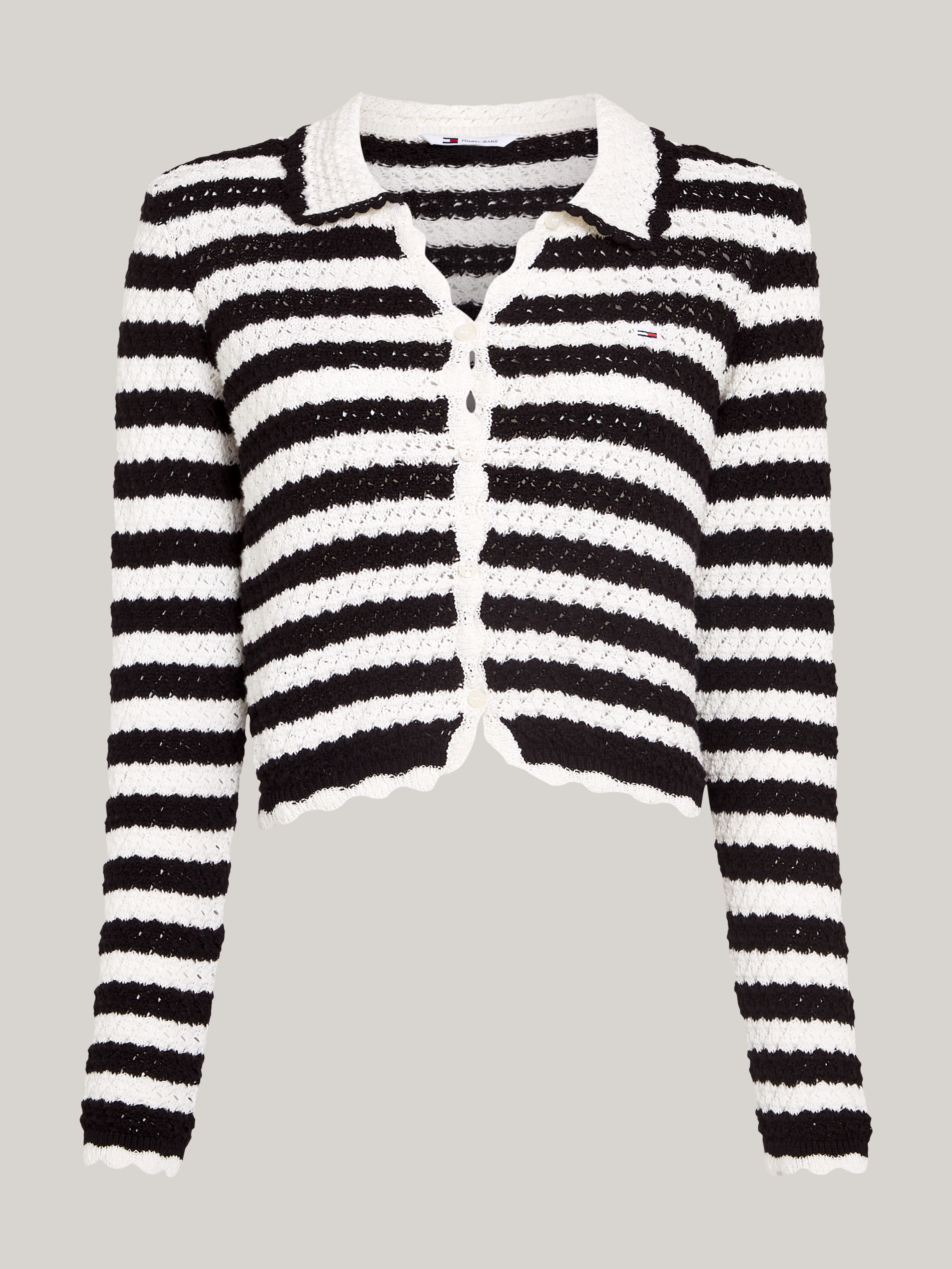アウターその他 Fallett Crochet Striped Knit Cardigan Black FA2302KT08BK Black Crochet Knit Cardigan – Ro&Zo