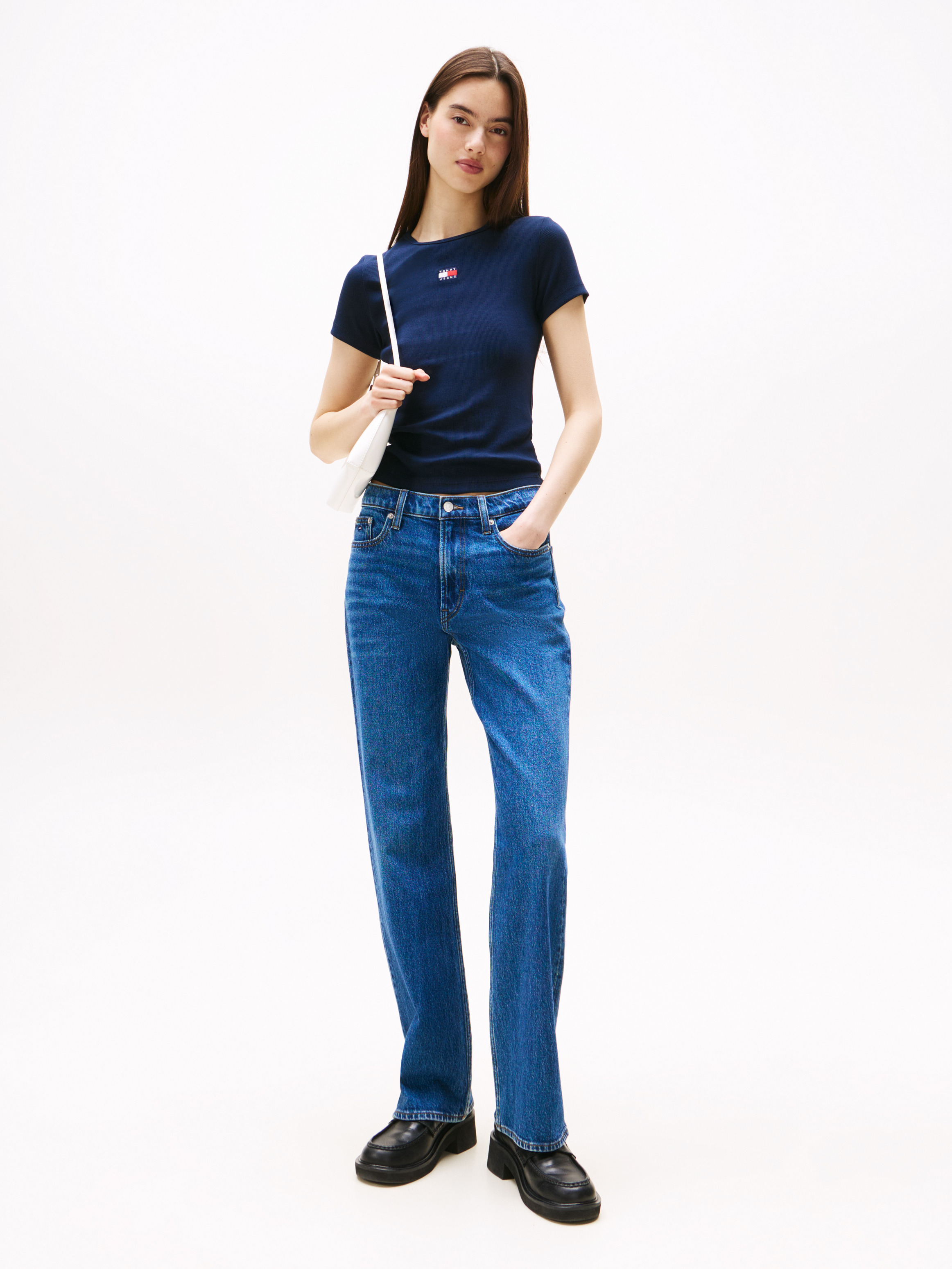 Tommy Badge Ribbed Slim T-Shirt | T-Shirts | Tommy Jeans