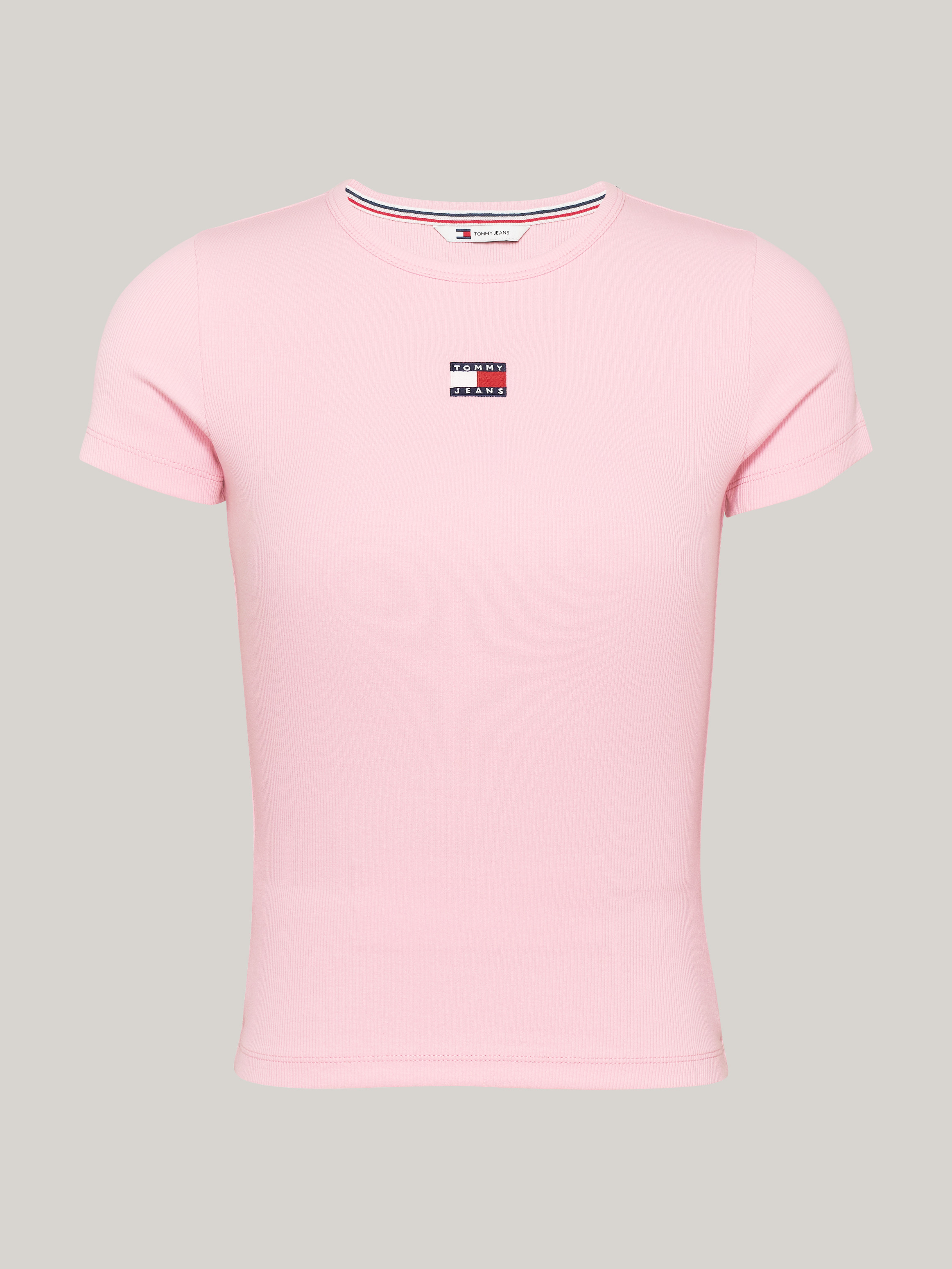 Pink Tommy Hilfiger Sports Top Tommy Badge Ribbed Slim T-Shirt