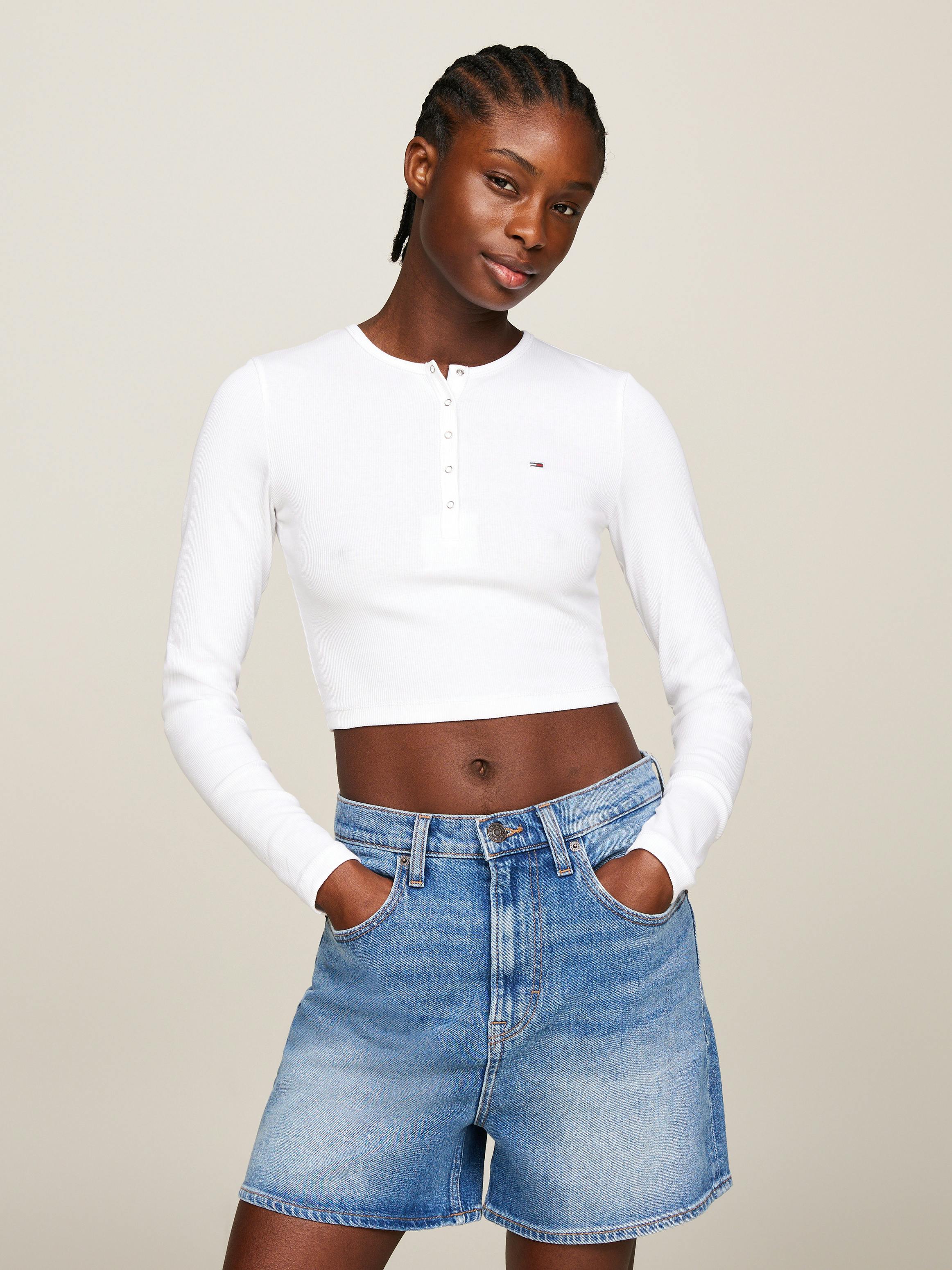 Crop Top Quarter Zip Long Sleeve Top YOUSNH Women's Long Sleeve