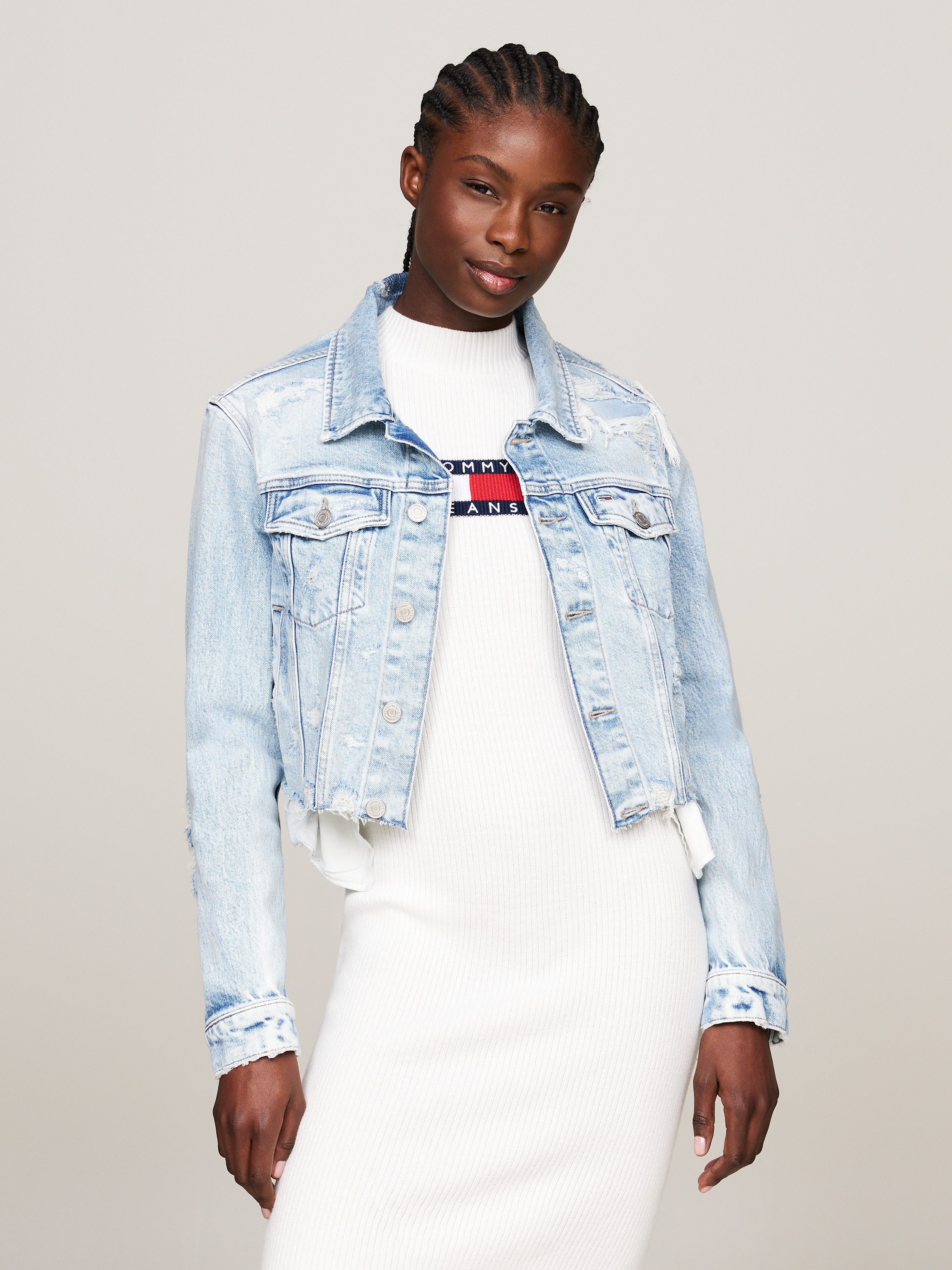 Hacked off denim cropped shops jacket