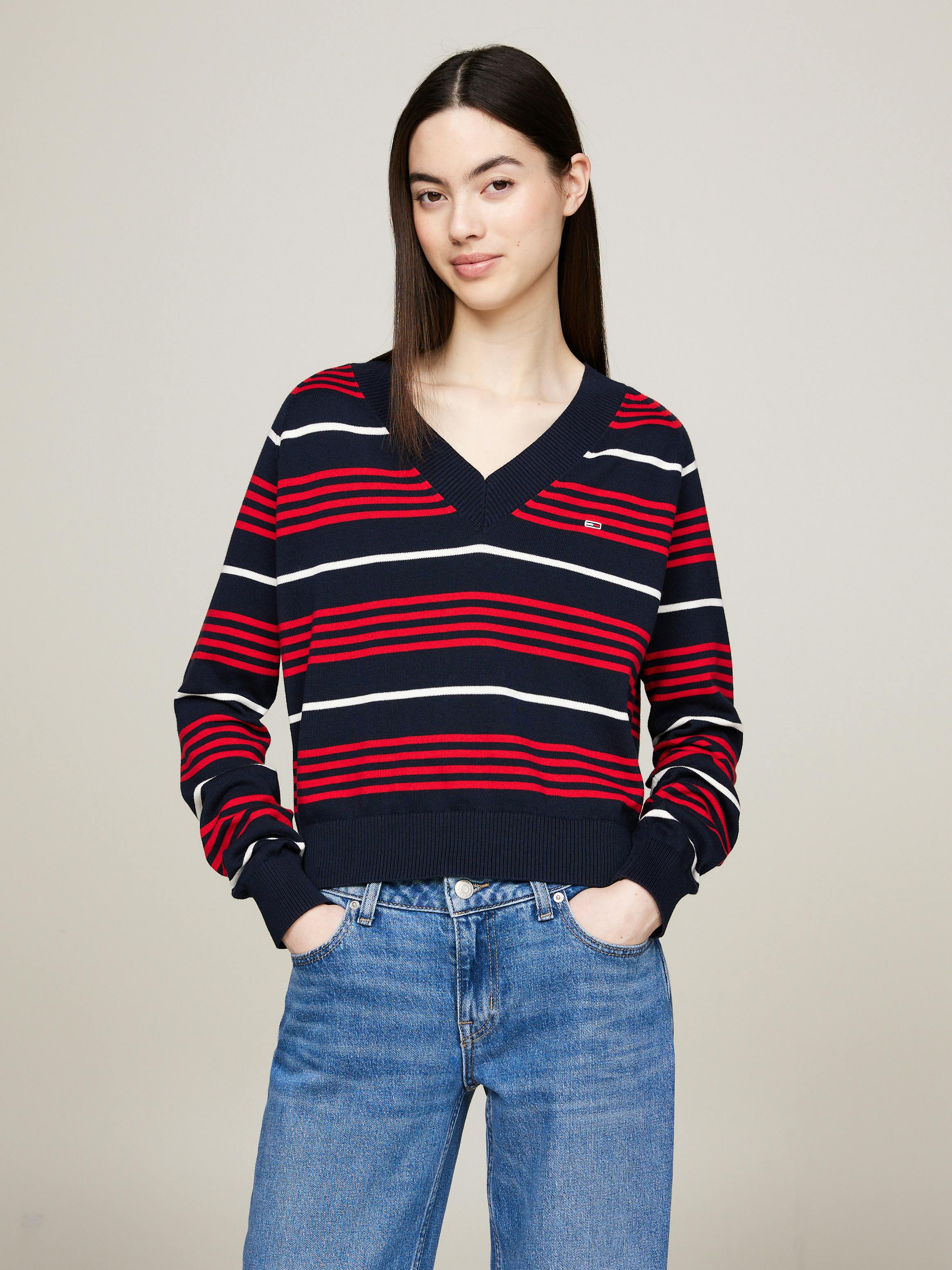 Relaxed V-Neck Stripe Jumper Knitwear Tommy Jeans