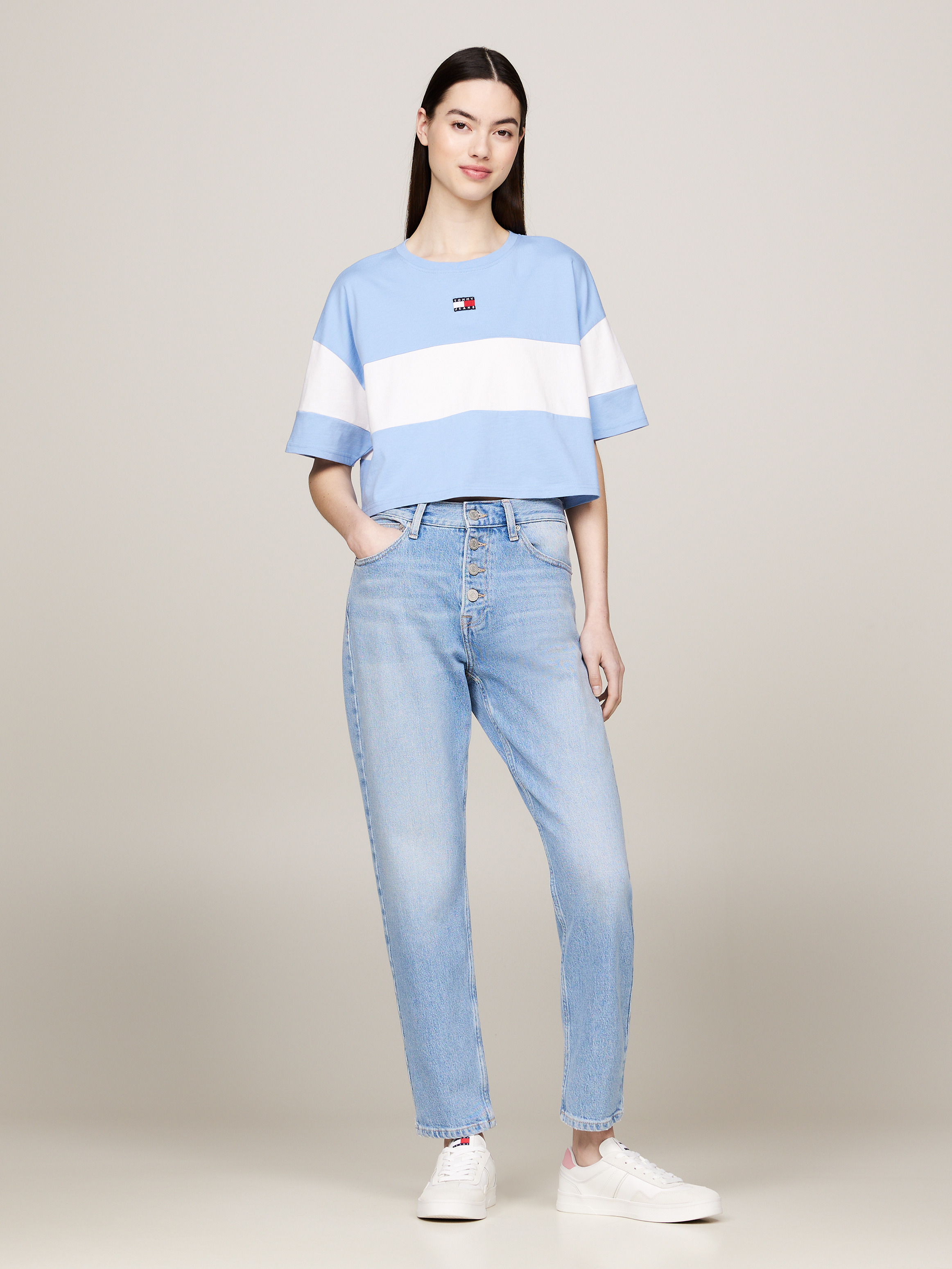 Cropped Colour-Blocked Badge T-Shirt | T-Shirts | Tommy Jeans