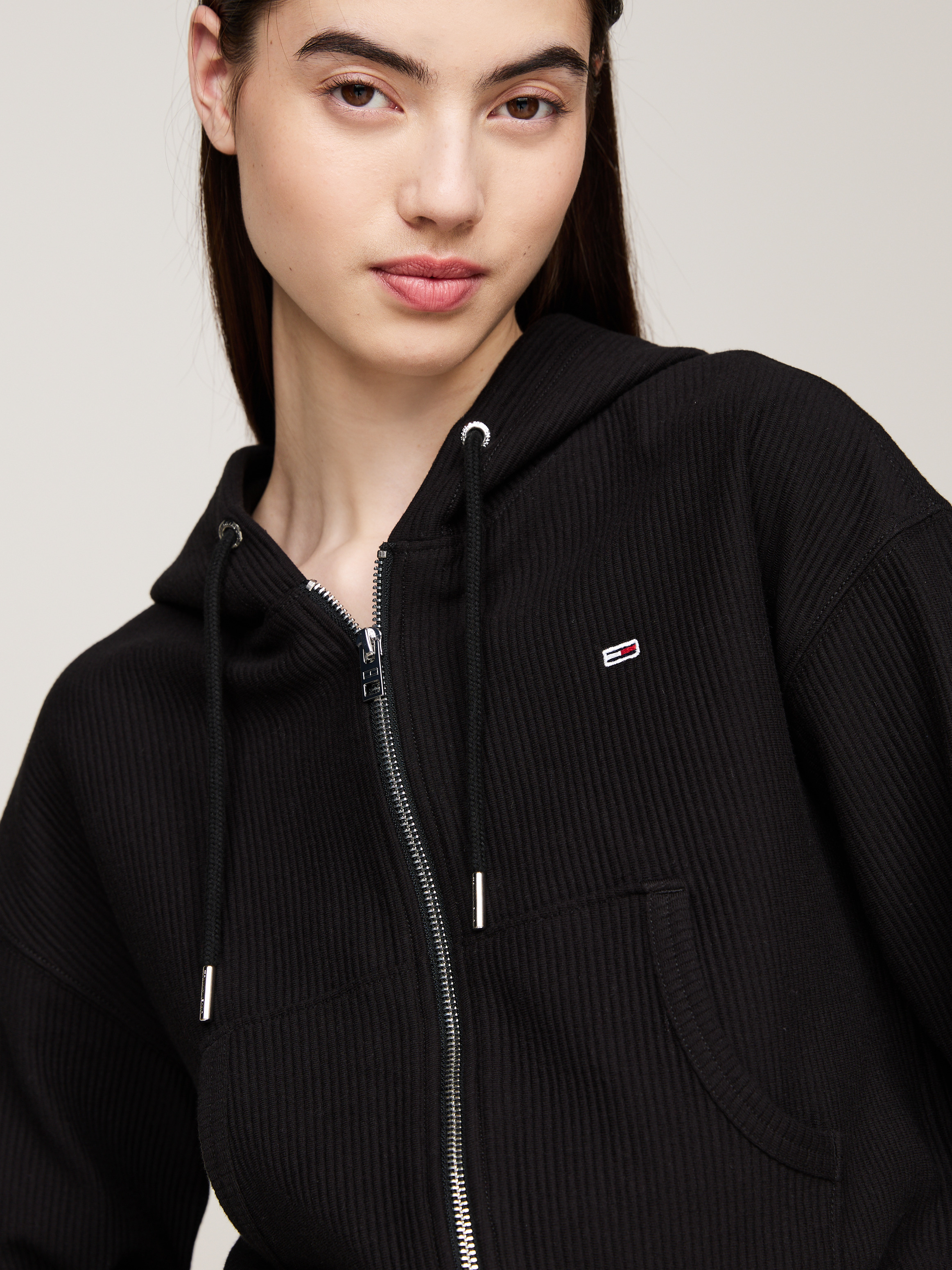 Ribbed Ottoman Cropped Zip-Thru Hoodie | Sweatshirts & Hoodies