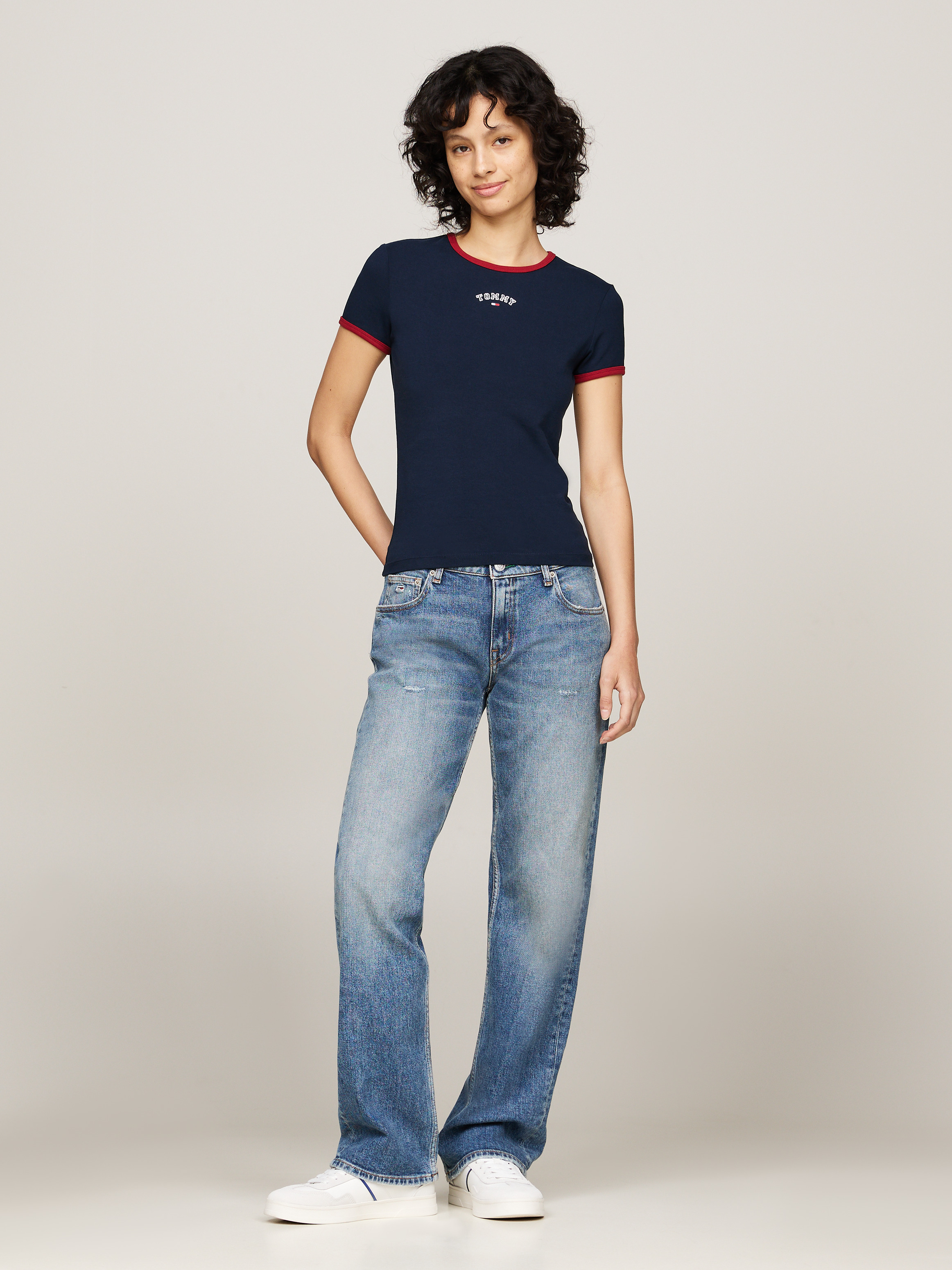 売れ筋商品|||トミーヒルフィガー Tシャツ レディース トップス SLIM ESSENTIAL - Print T-shirt - dark night navy Slim Essential Rib Tee |T-Shirts | Tommy Jeans