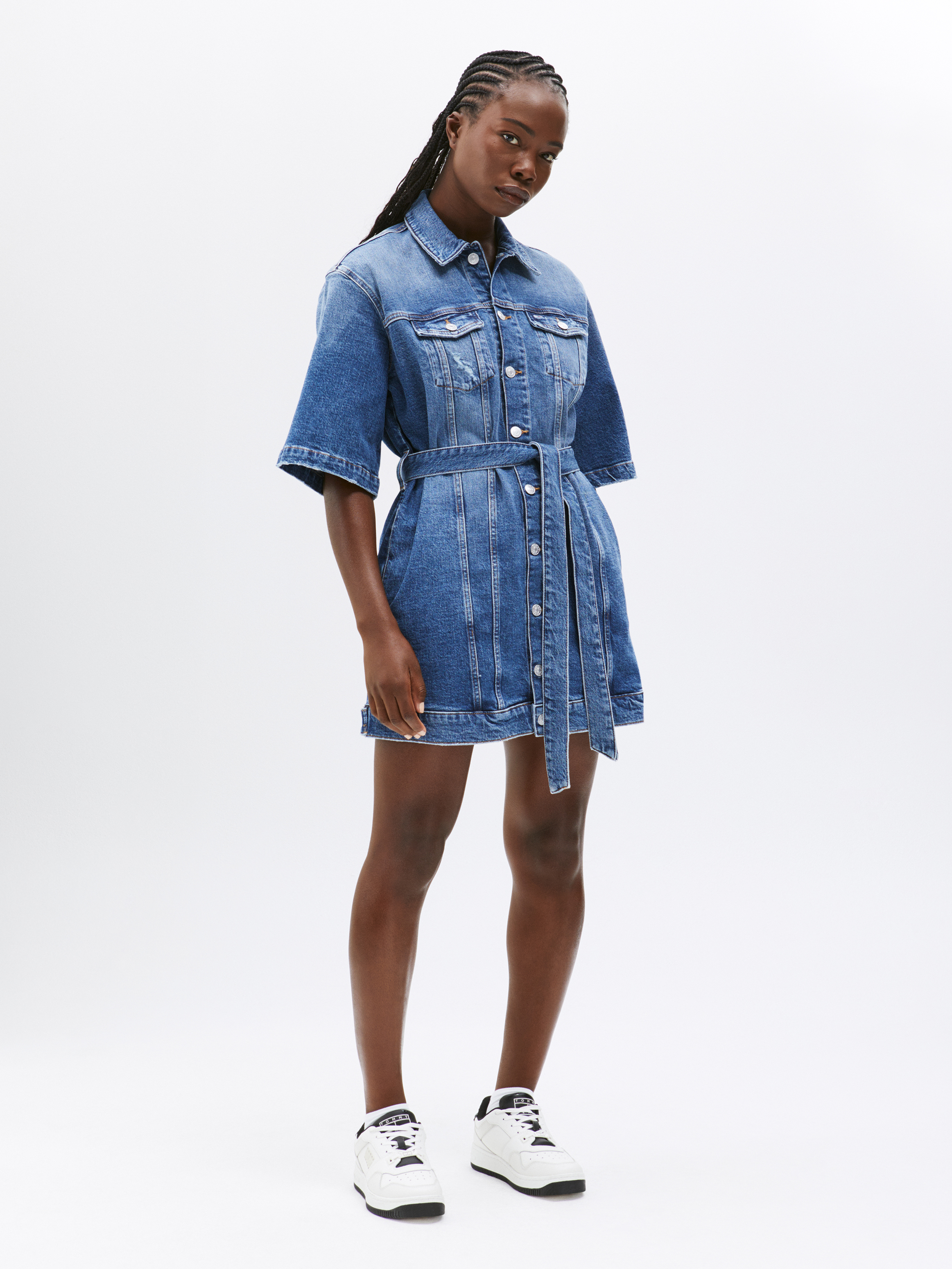 Denim A-Line Knee Length Shirt Dress | Dresses & Jumpsuits