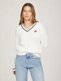 Badge Cable V-Neck Sweater