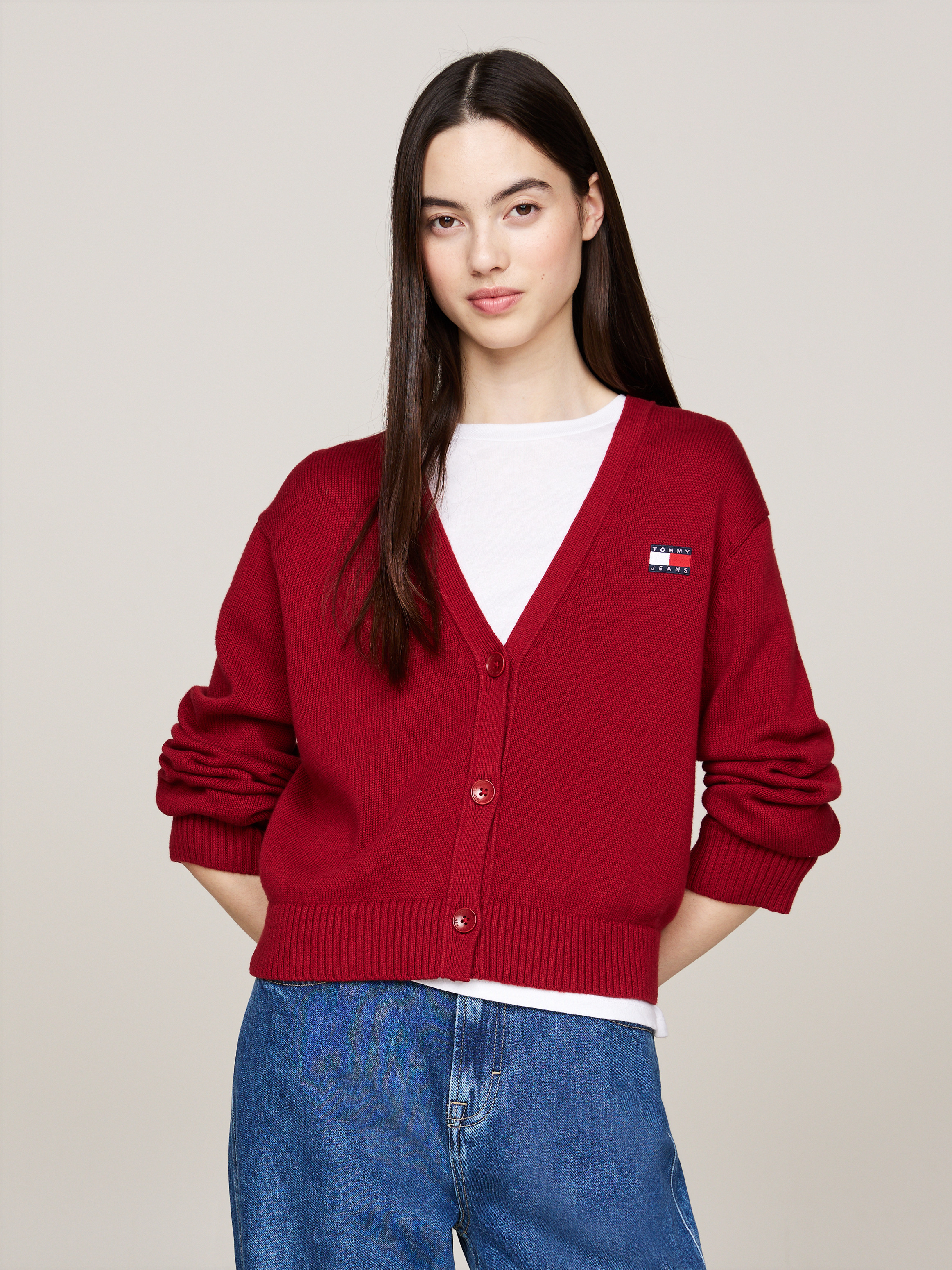 トップス Compact Logo Knit Cardigan red ASOS DESIGN compact knit cardigan with gold buttons in red | ASOS