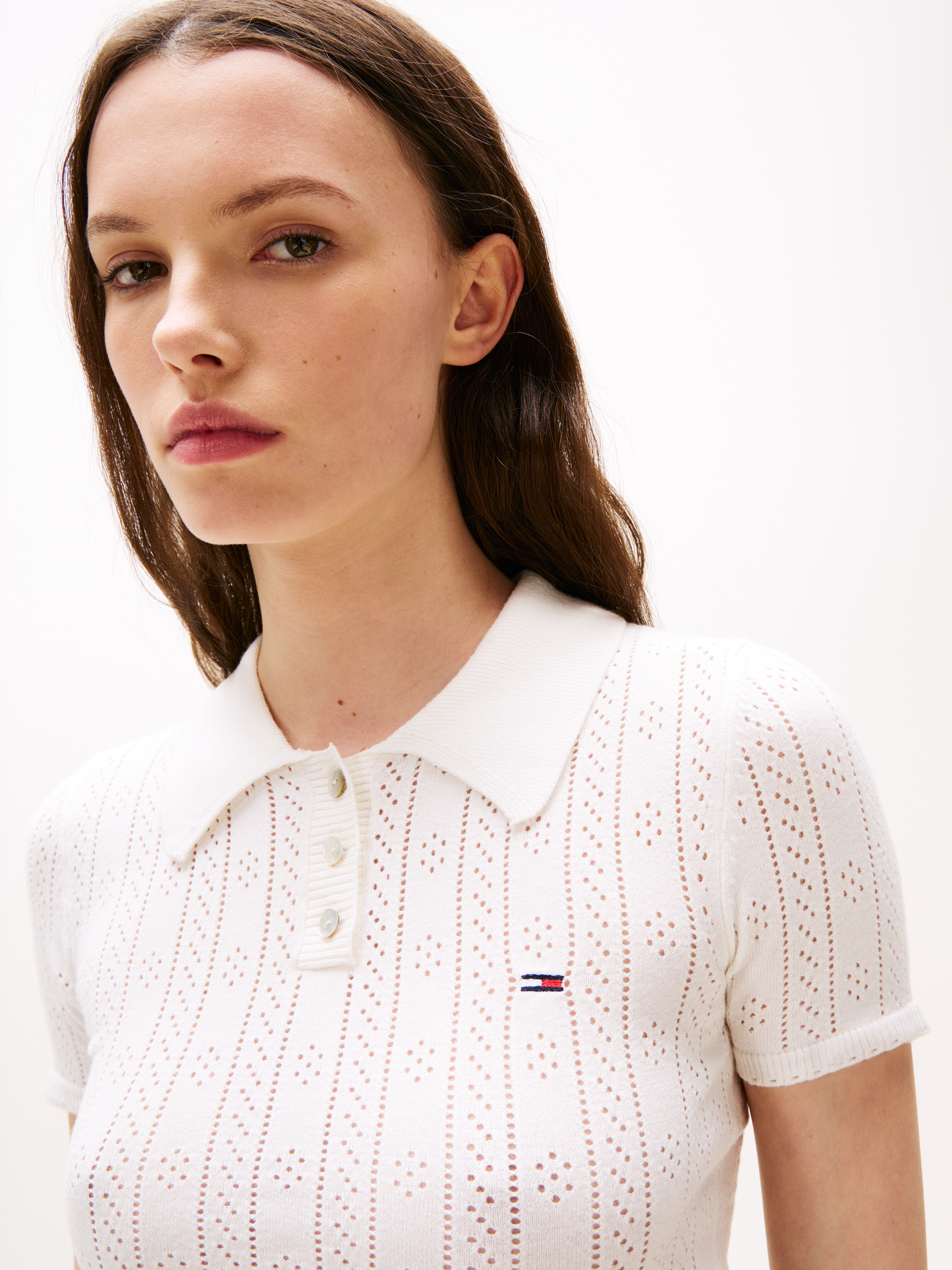Slim Fit Pointelle Polo Top | Knitwear | Tommy Jeans