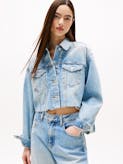 Back Logo Oversized Cropped Denim Jacket