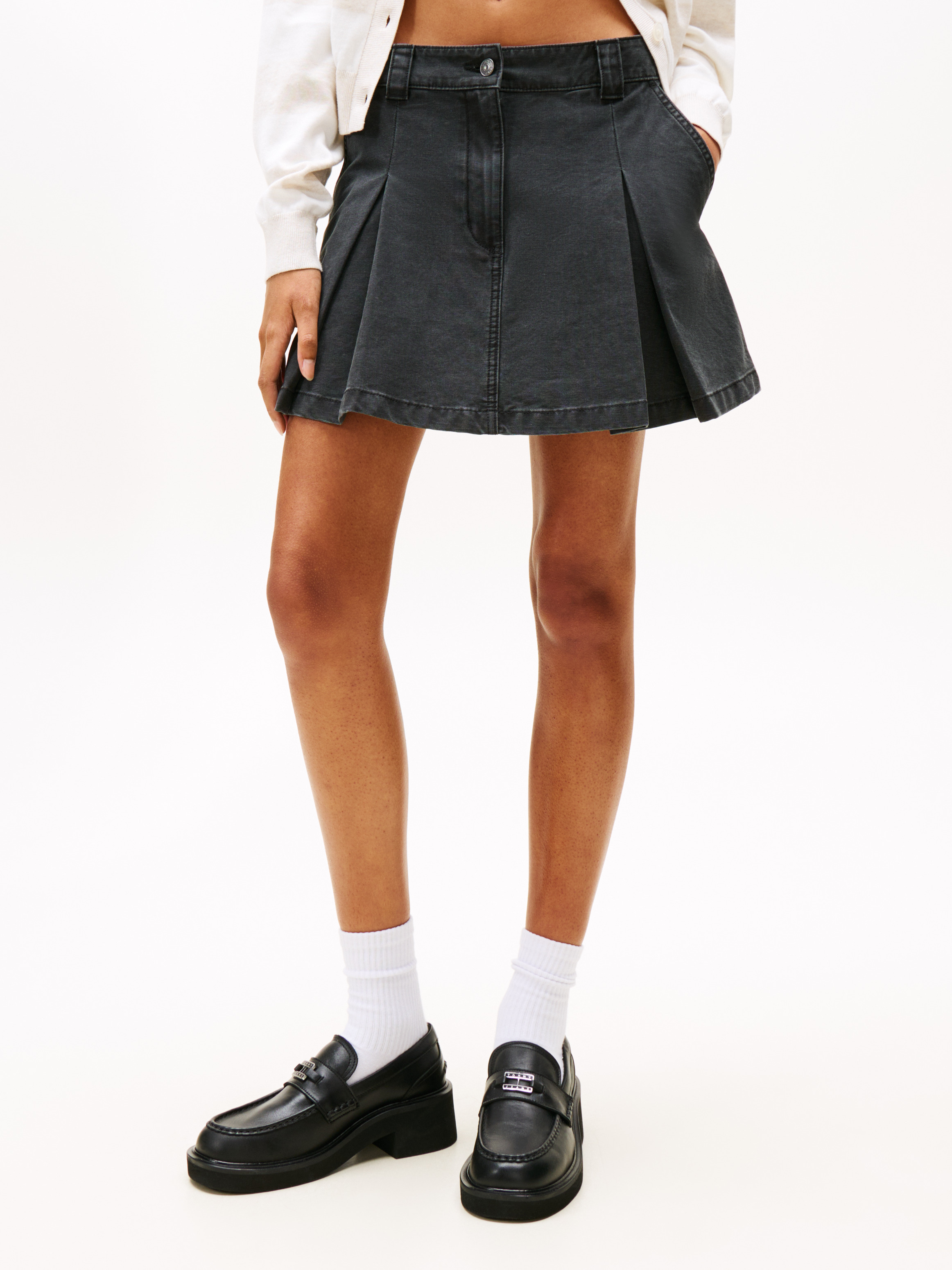 Pleated Denim Mini Skirt