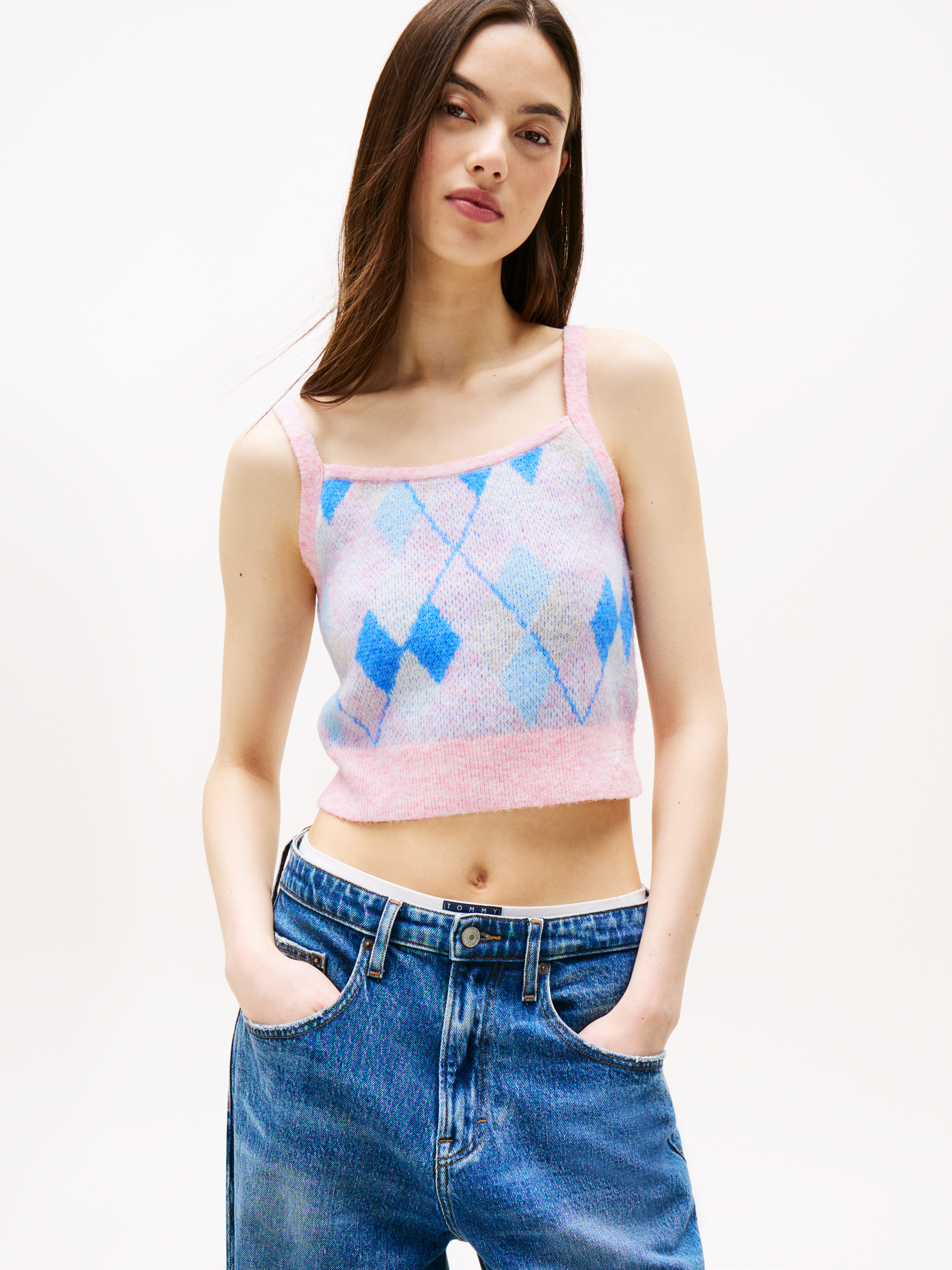 売れ筋商品|||トミーヒルフィガー Tシャツ レディース トップス CROP ARGYLE CAMI - Top - carnival pink Crop Argyle Cami Top | Knitwear | Tommy Jeans