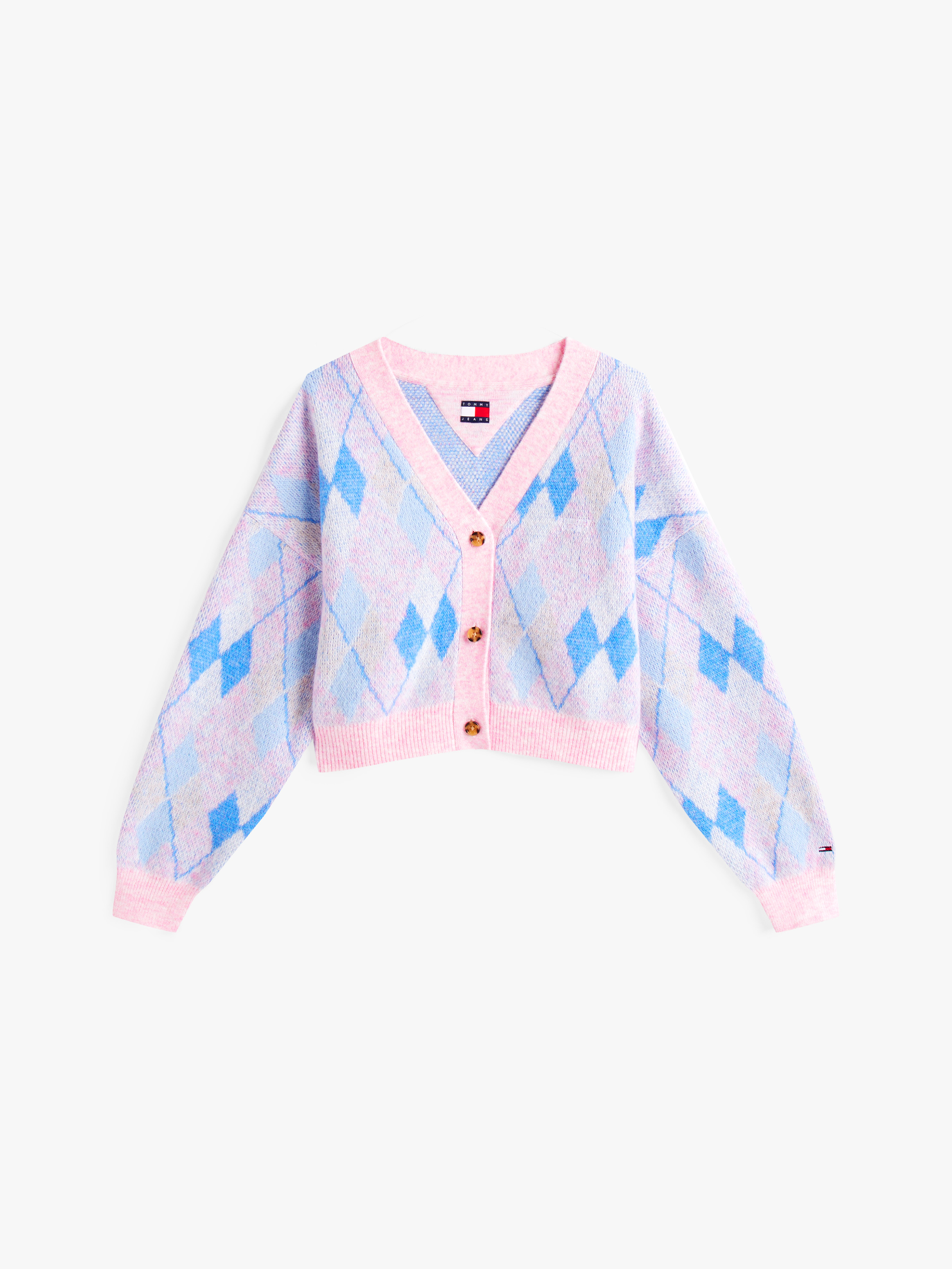 Cropped Argyle Cardigan With Wool Knitwear Tommy Jeans