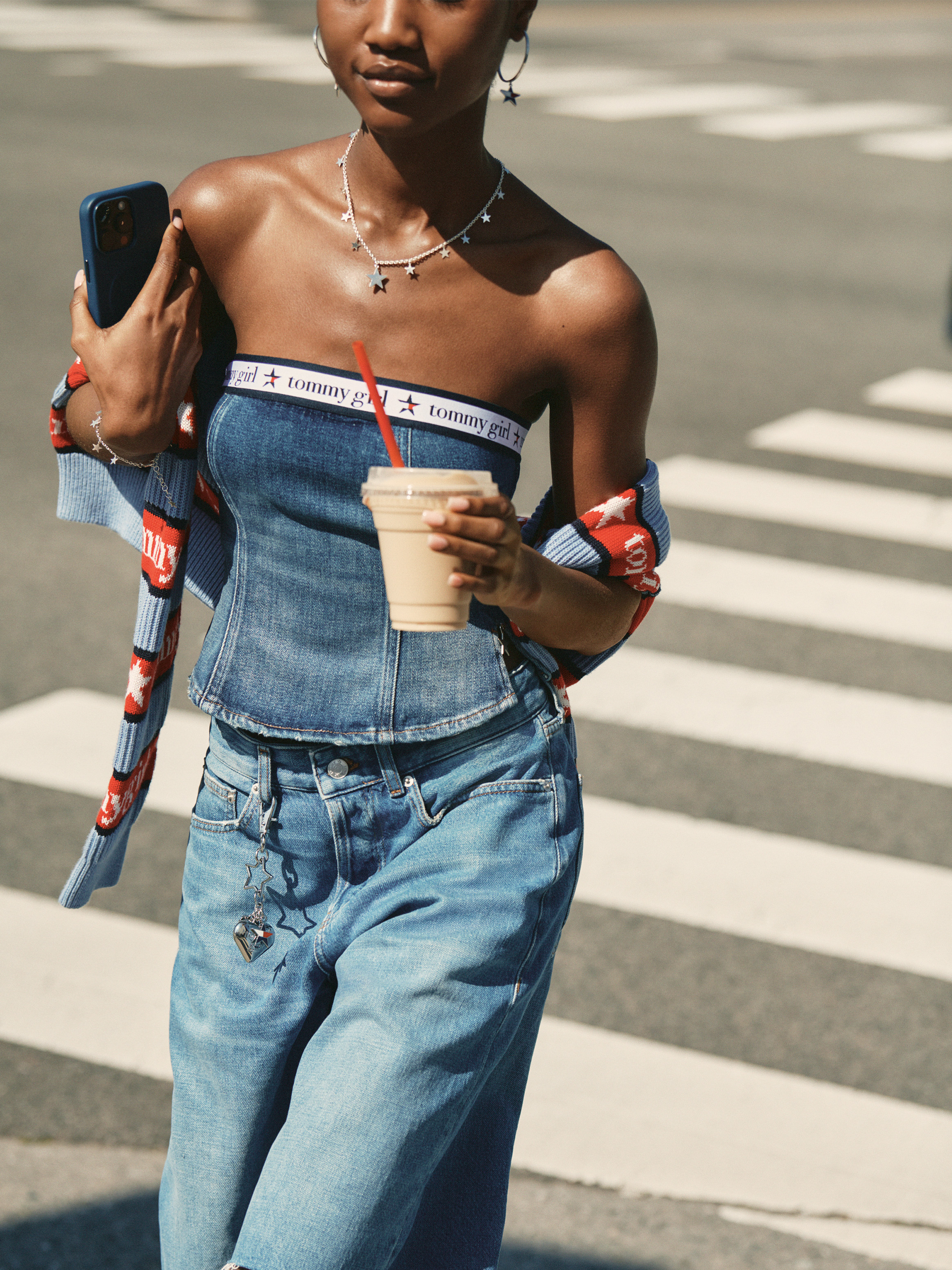 Tommy Girl Repeat Logo Denim Tube Top | T-Shirts & Tops