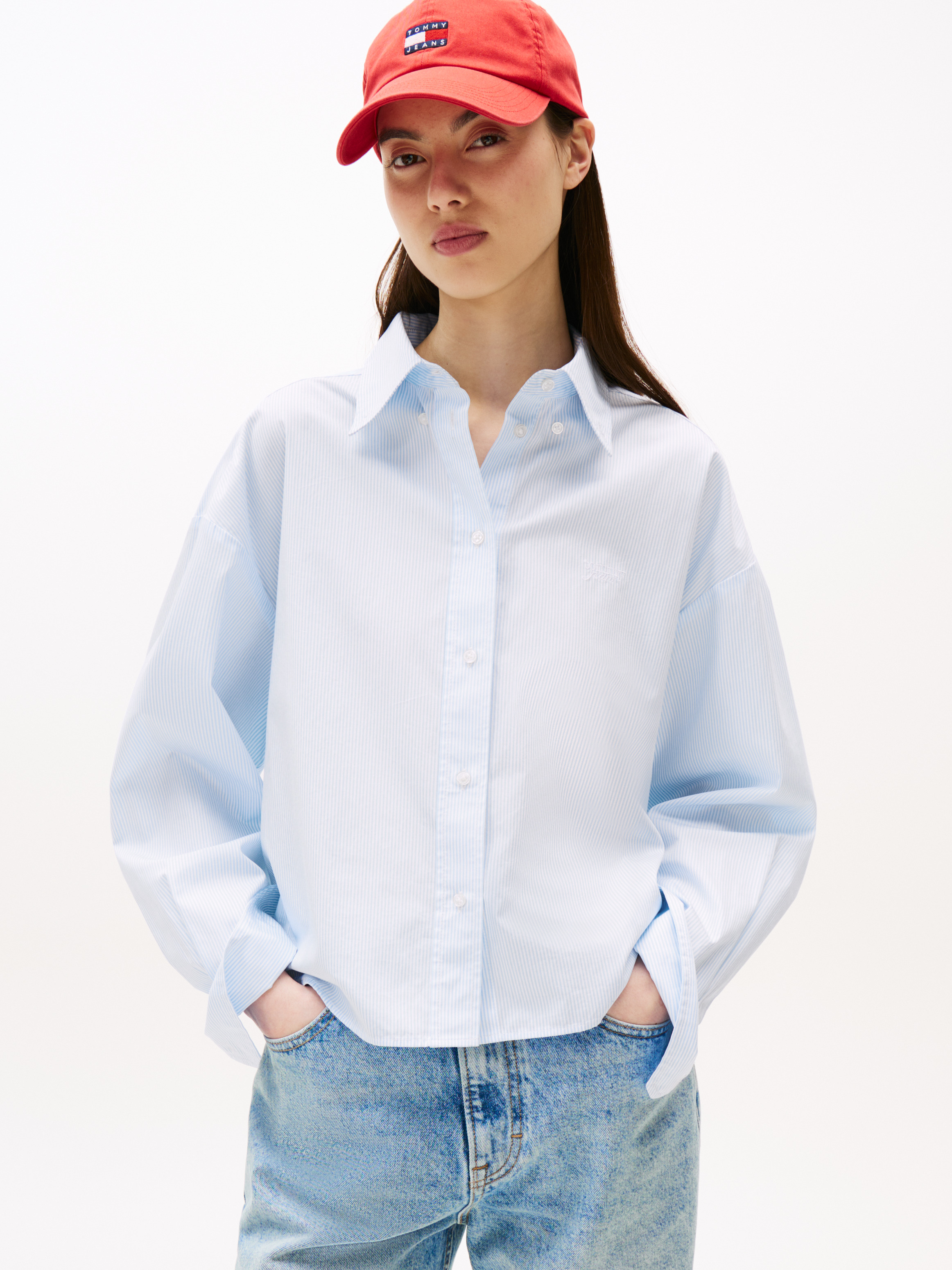 Cropped Fit Stripe Poplin Shirt