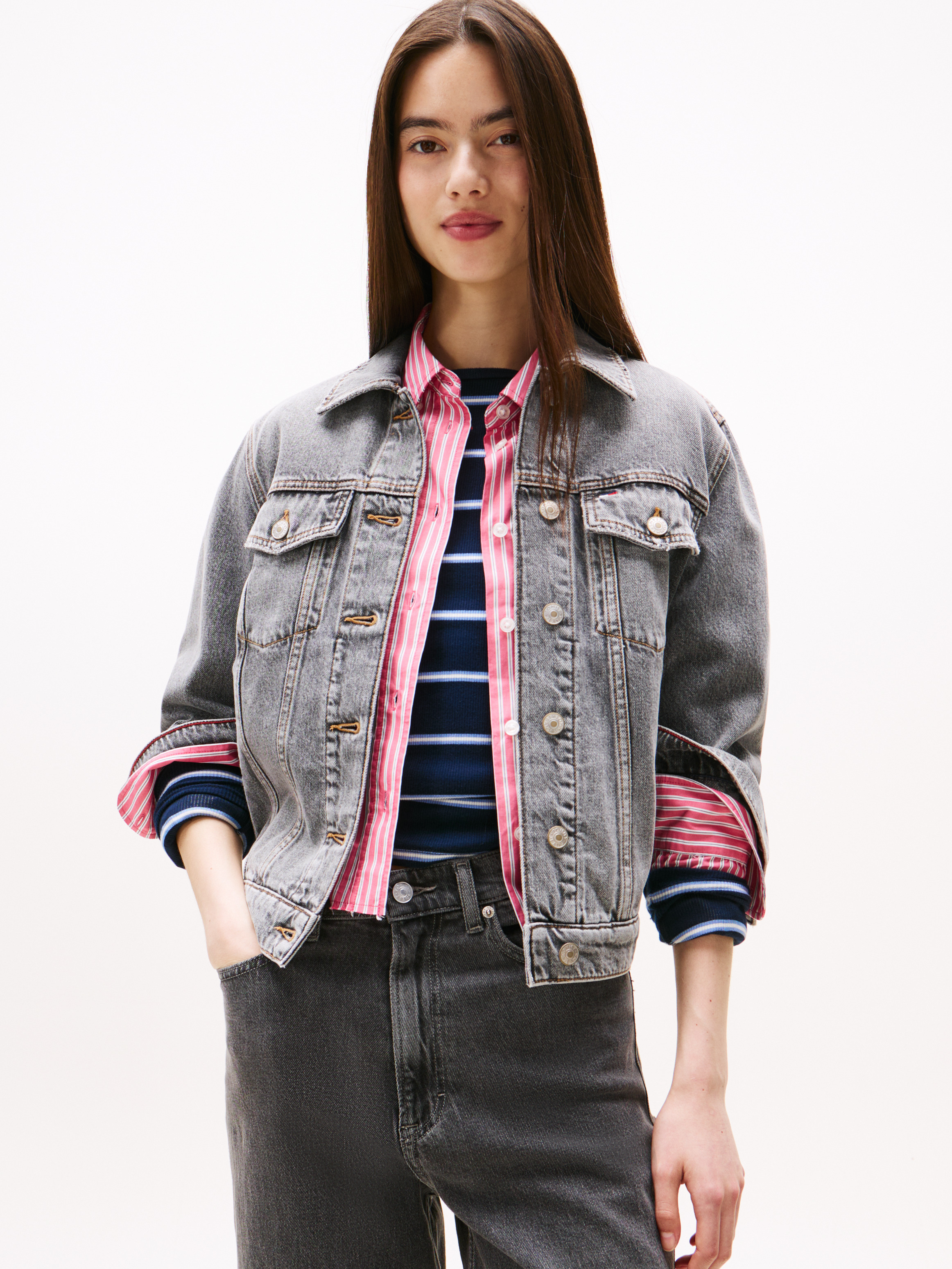 Colour-Blocked Back Logo Denim Trucker Jacket