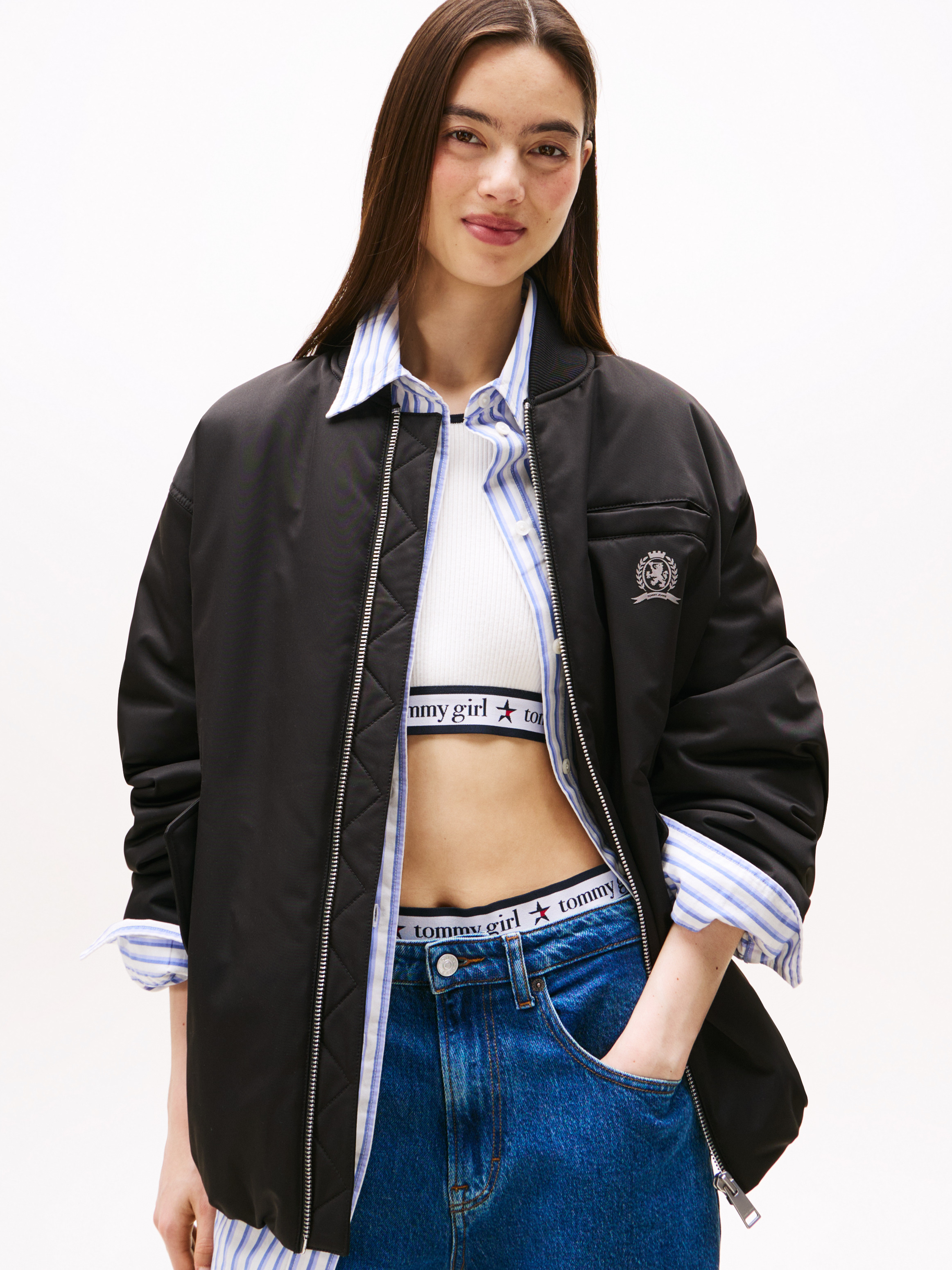Relaxed Longline Bomber Jacket