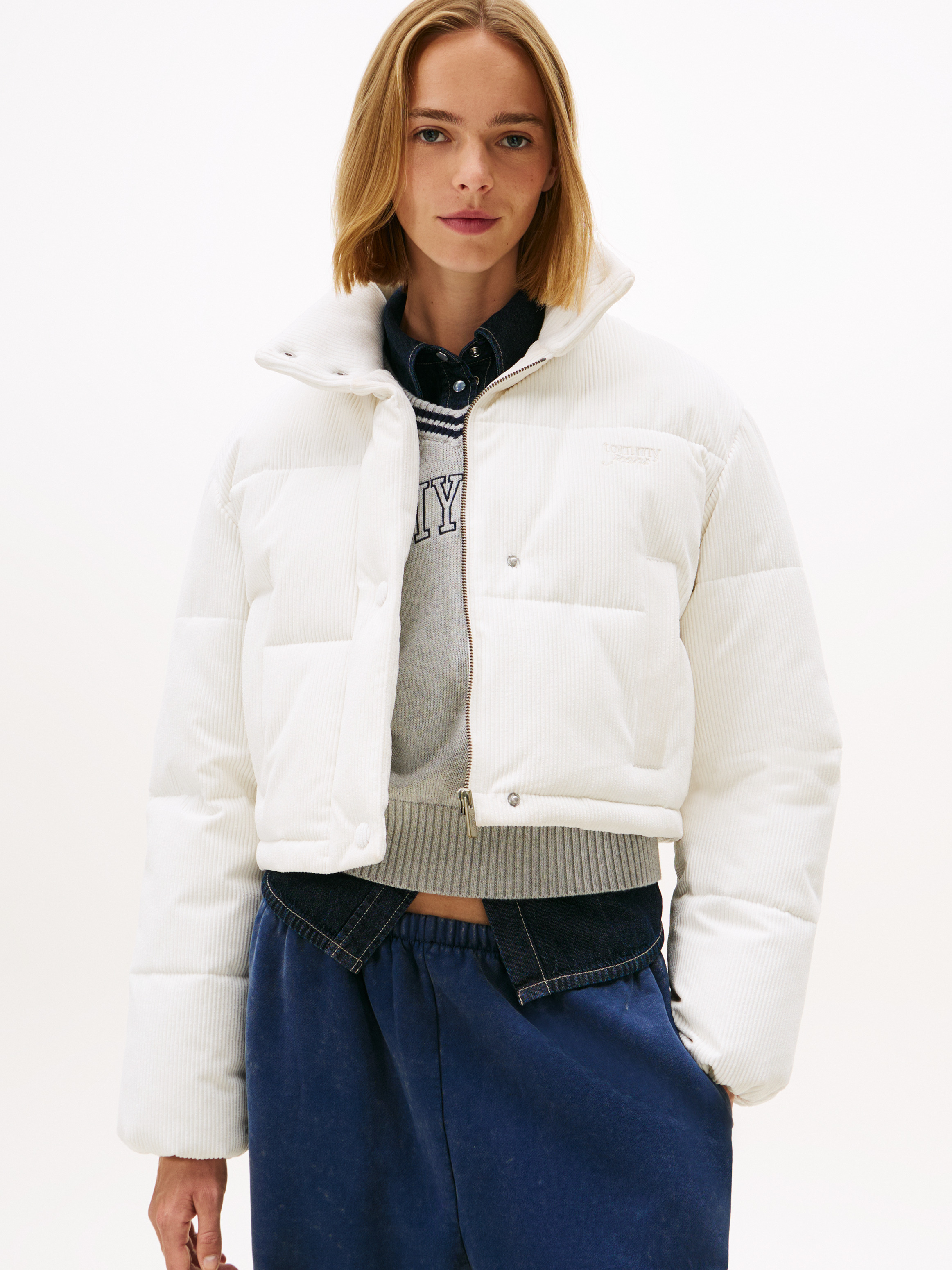 Logo Embroidery Relaxed Corduroy Puffer Jacket