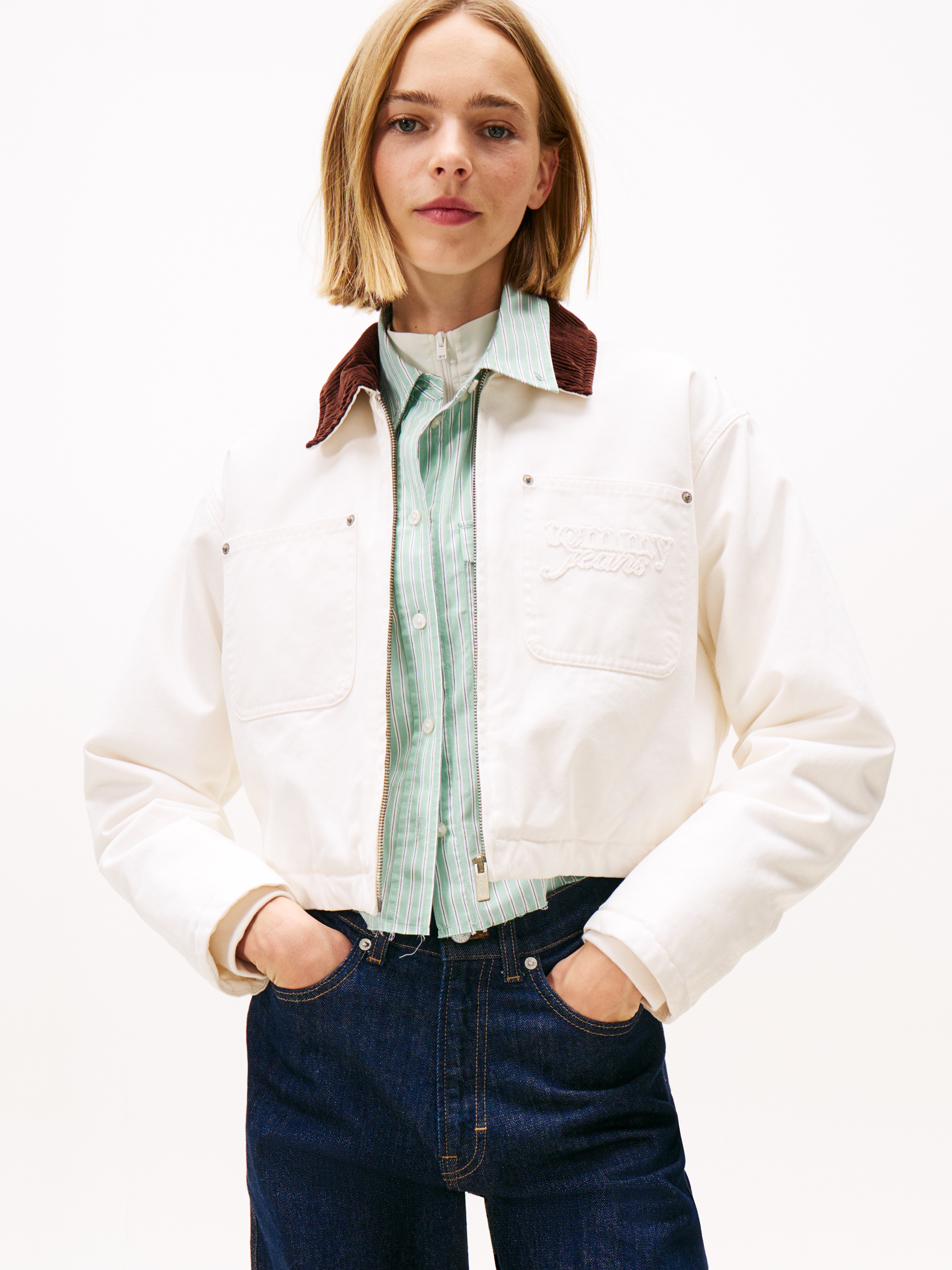 Logo Applique Padded Cropped Coach Jacket