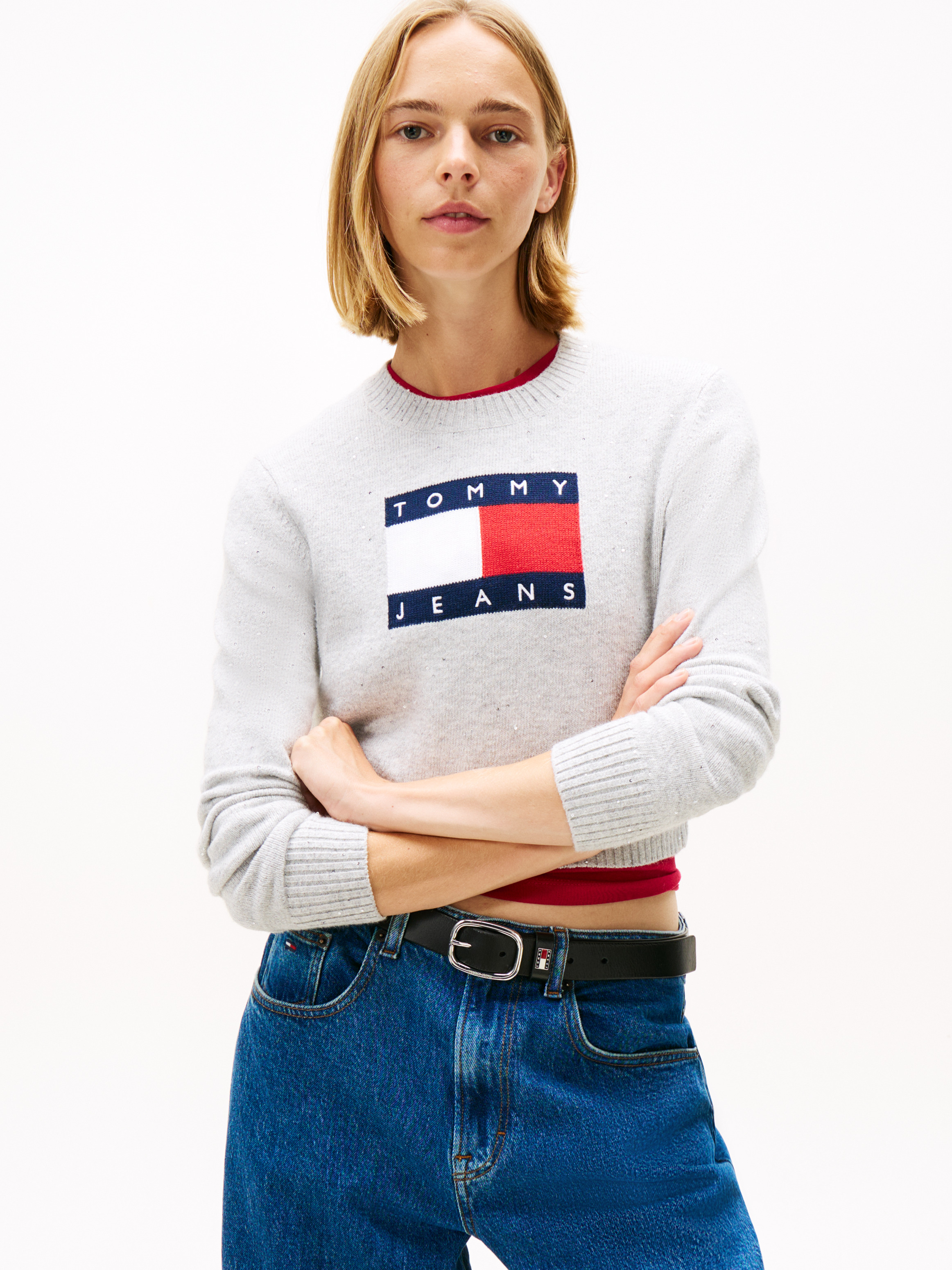 Tommy Flag Sequin Slim Jumper