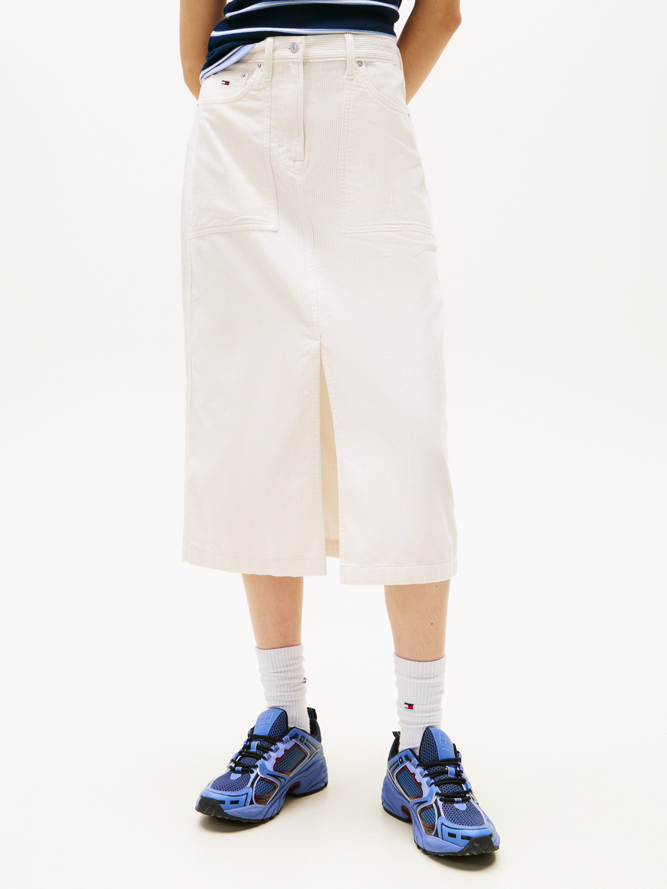 Claire Corduroy Logo Embroidery Midi Utility Skirt