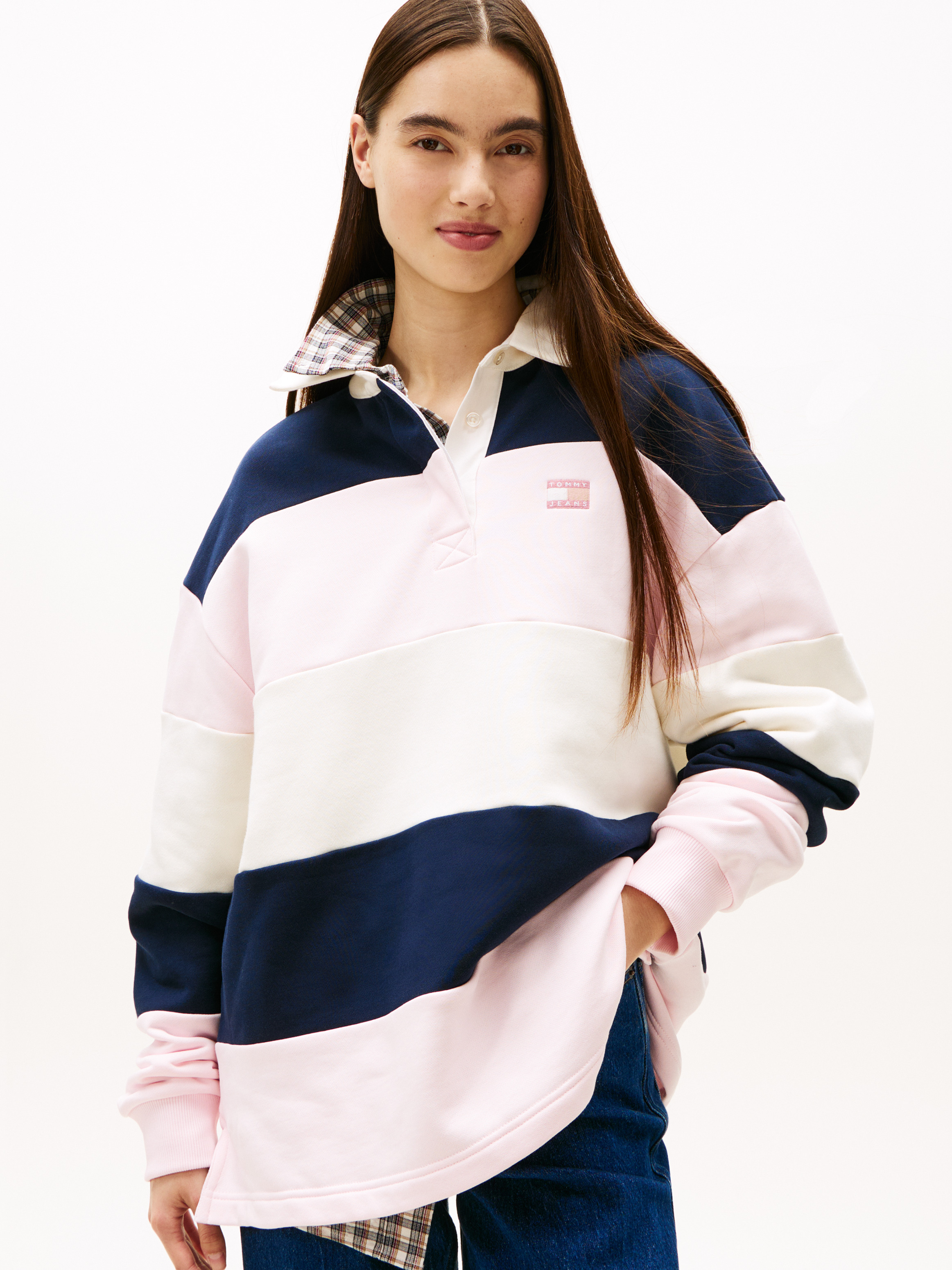Tommy Badge Stripe Oversized Rugby Shirt