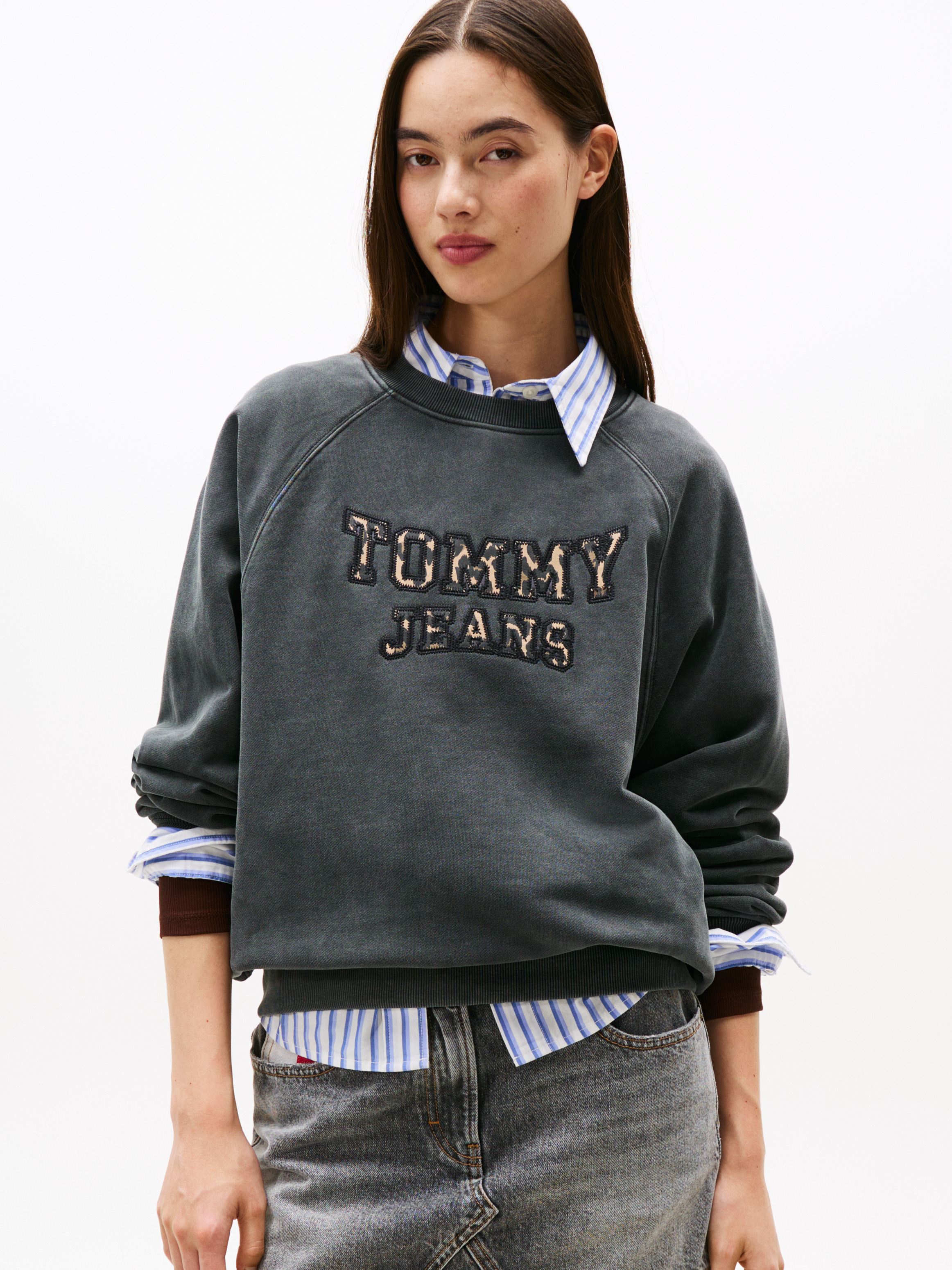 Varsity Leopard Appliqué Logo Boxy Sweatshirt