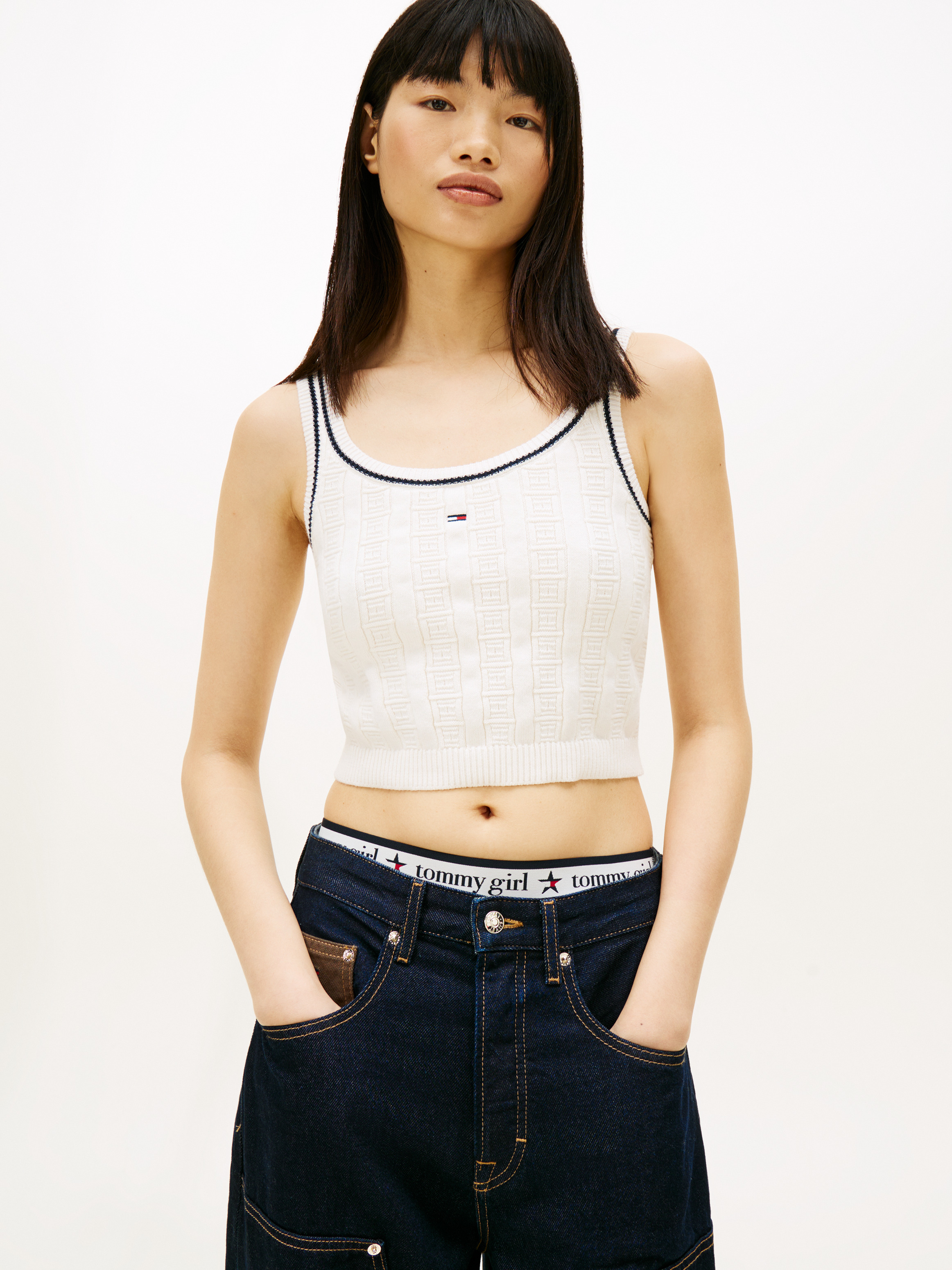 Flag Cable Knit Cropped Tank Top