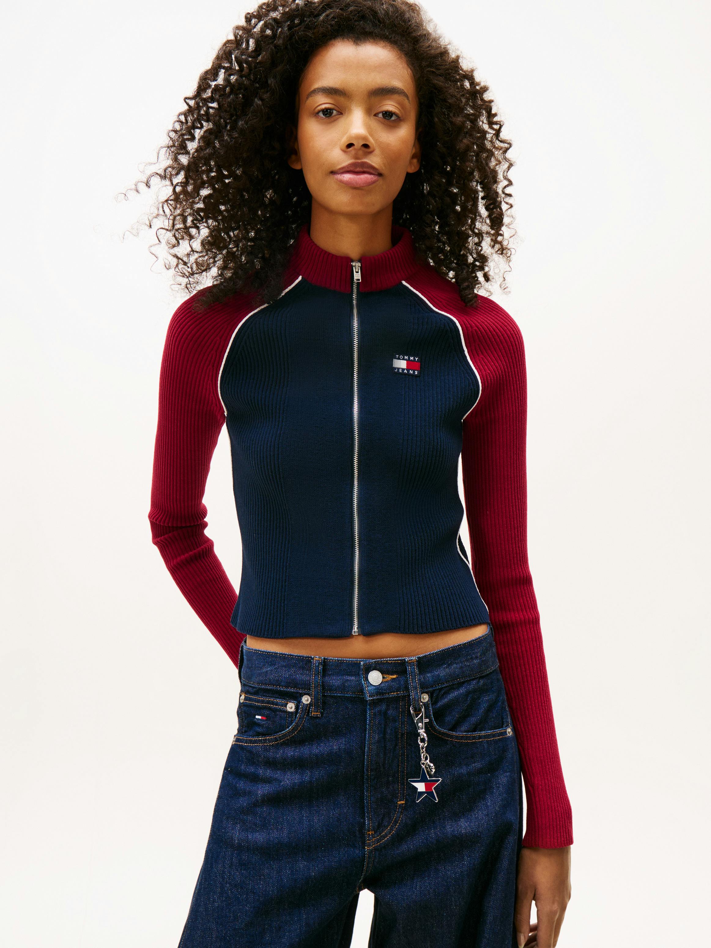 Colour Block Zip Cardigan | Knitwear | Tommy Jeans