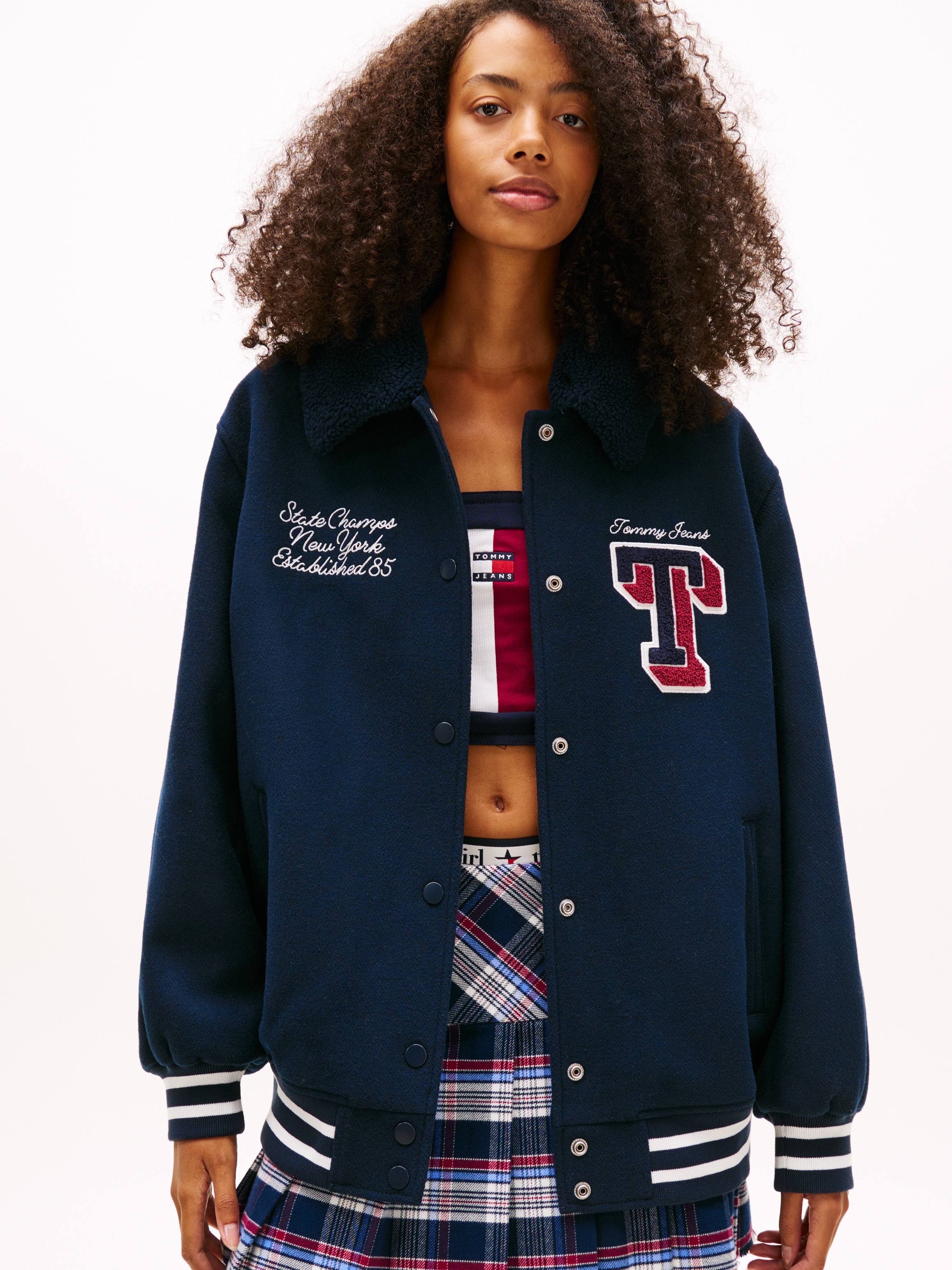 Padded Twill Oversized Varsity Jacket
