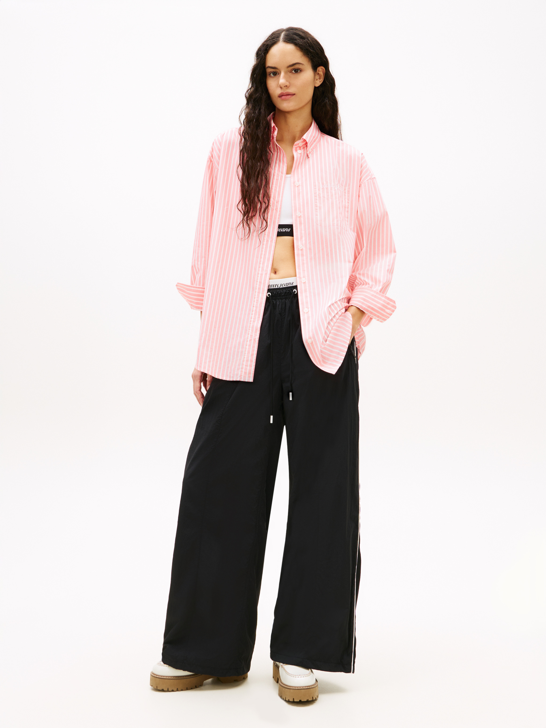 Oversized Fit Logo Embroidery Poplin Shirt | Shirts | Tommy Jeans