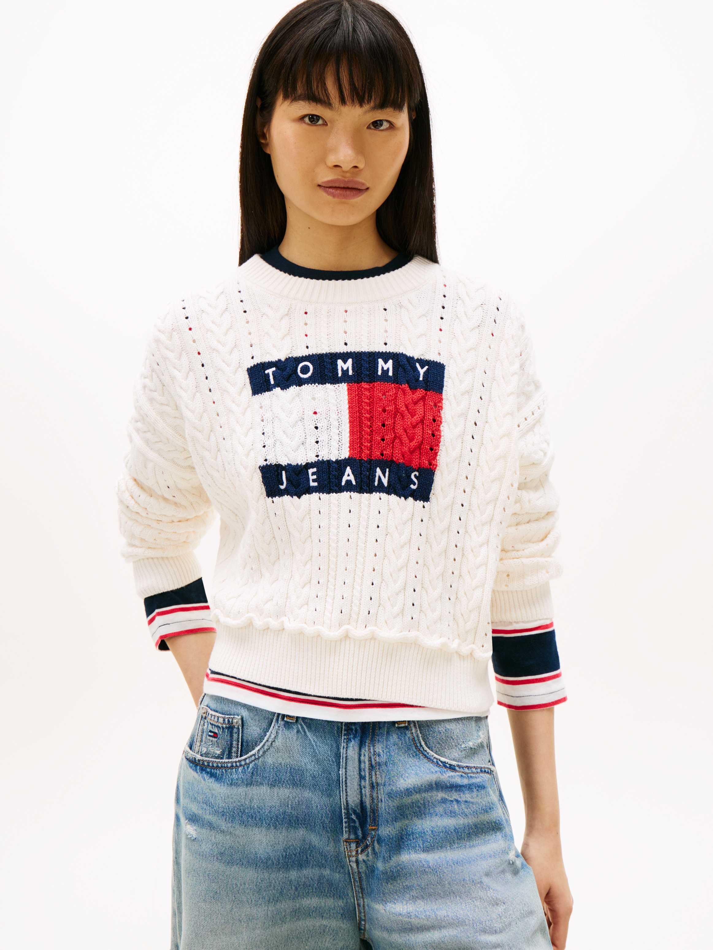 Intarsia Flag Badge Cable Knit Jumper
