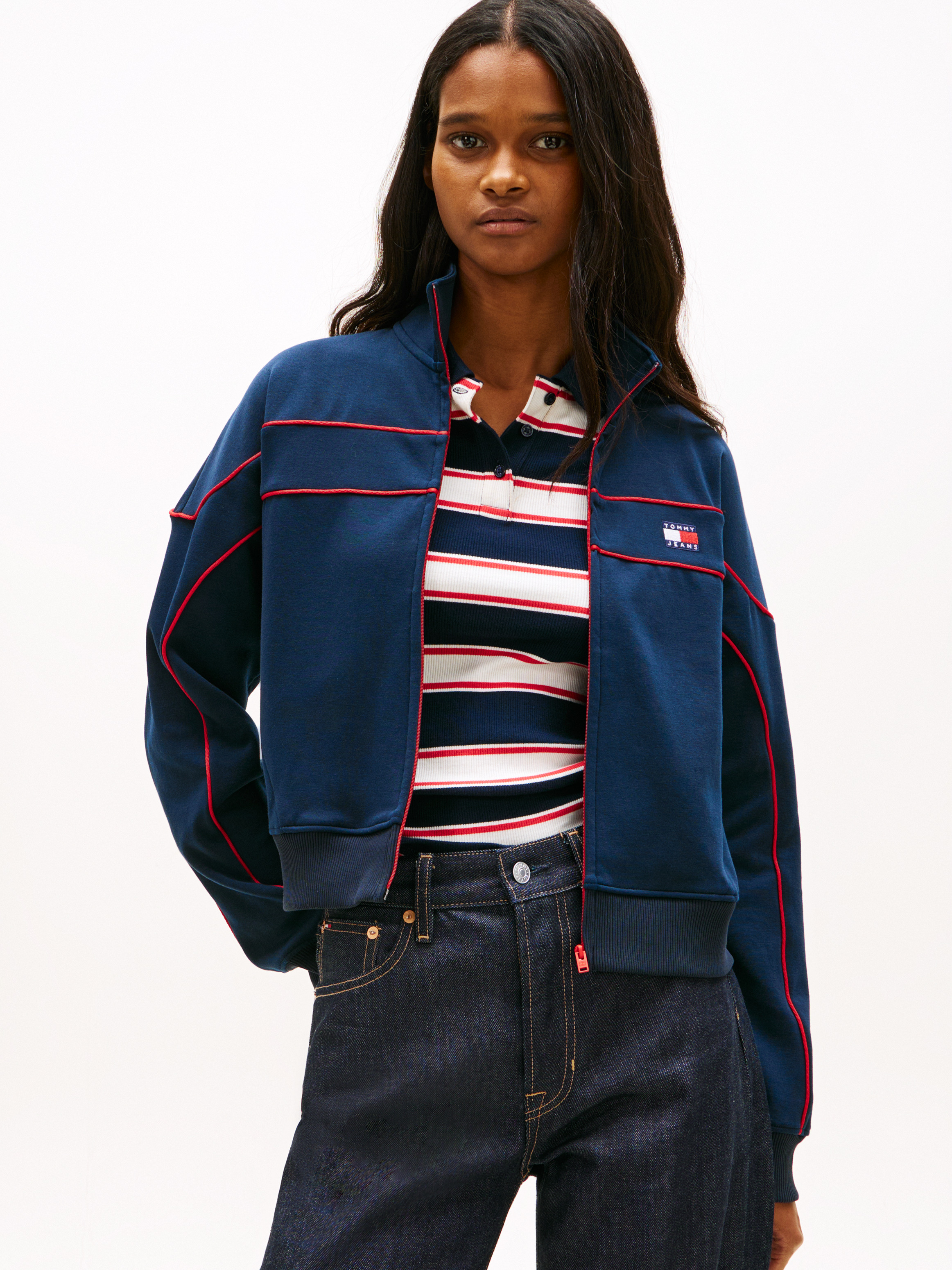 Tommy Badge Piping Zip-Thru Sweatshirt