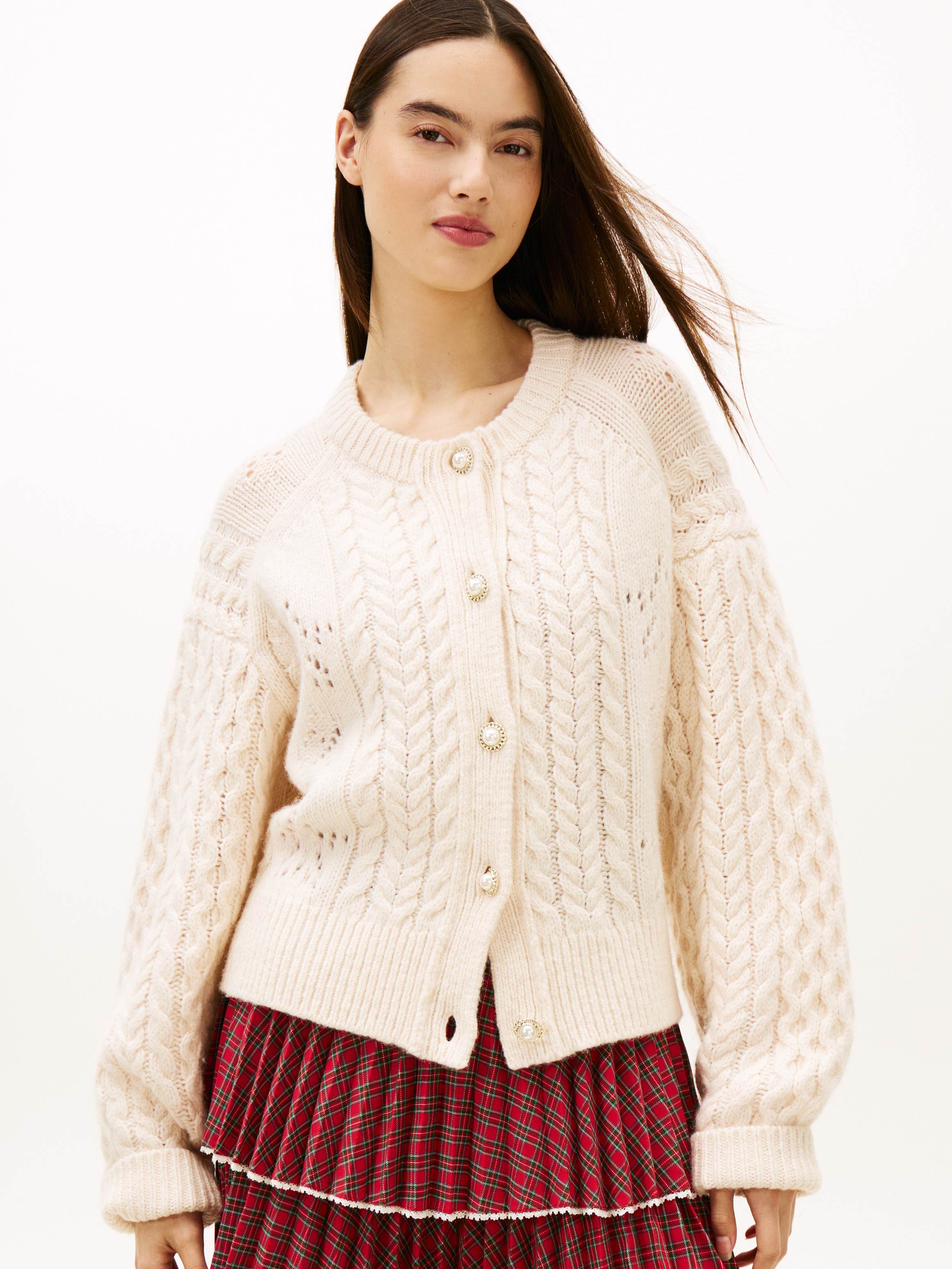 Tommy Girl Wool Blend Cable Knit Relaxed Cardigan