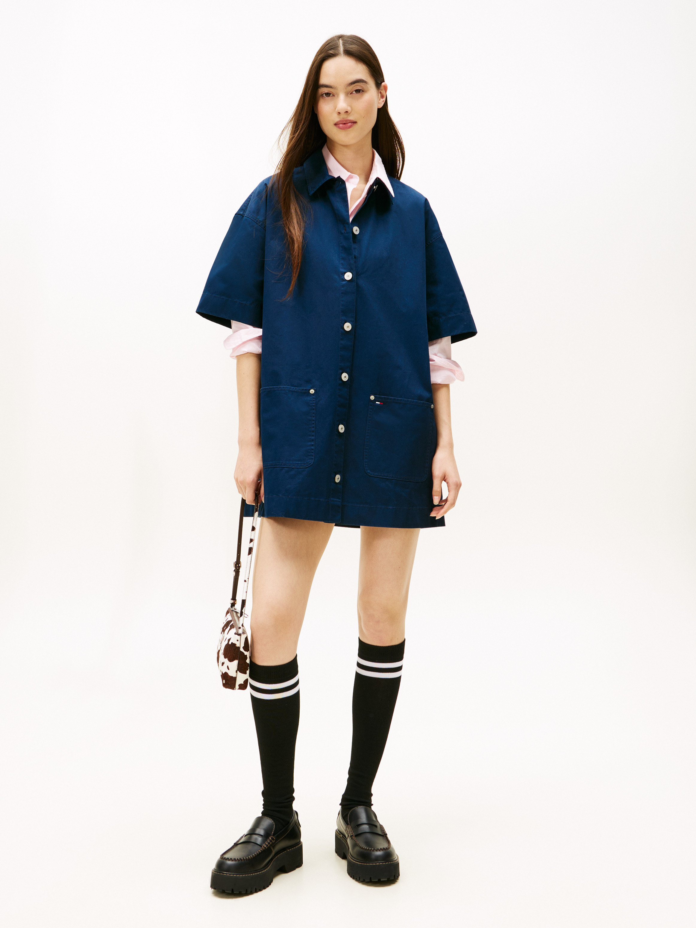 Patch Pocket Mini Loose Shirt Dress