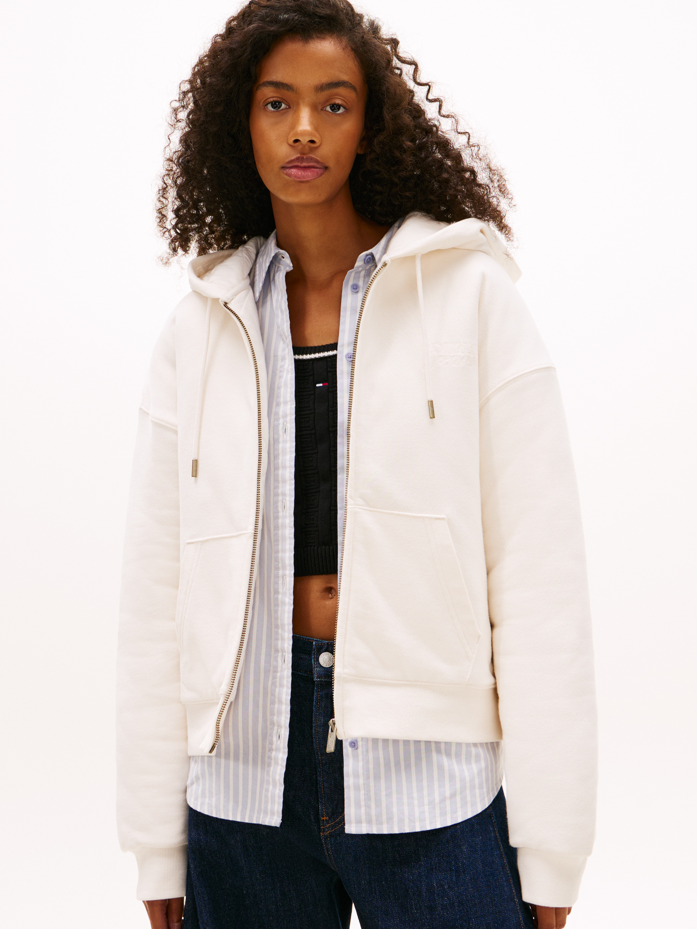 Back Logo Washed Boxy Zip-Thru Hoody