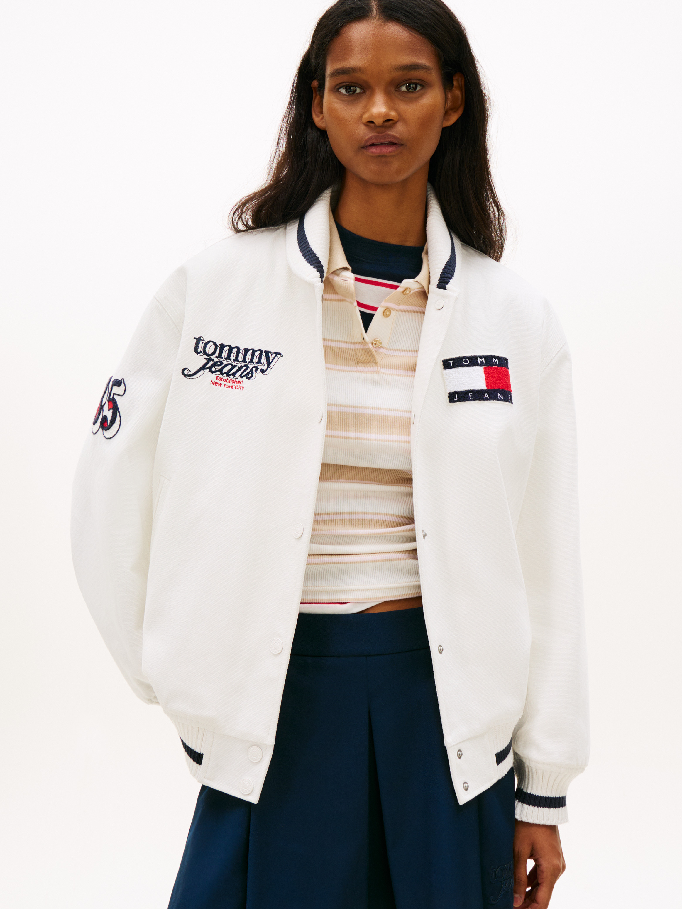 Canvas Back Logo Oversized Varsity Jacket