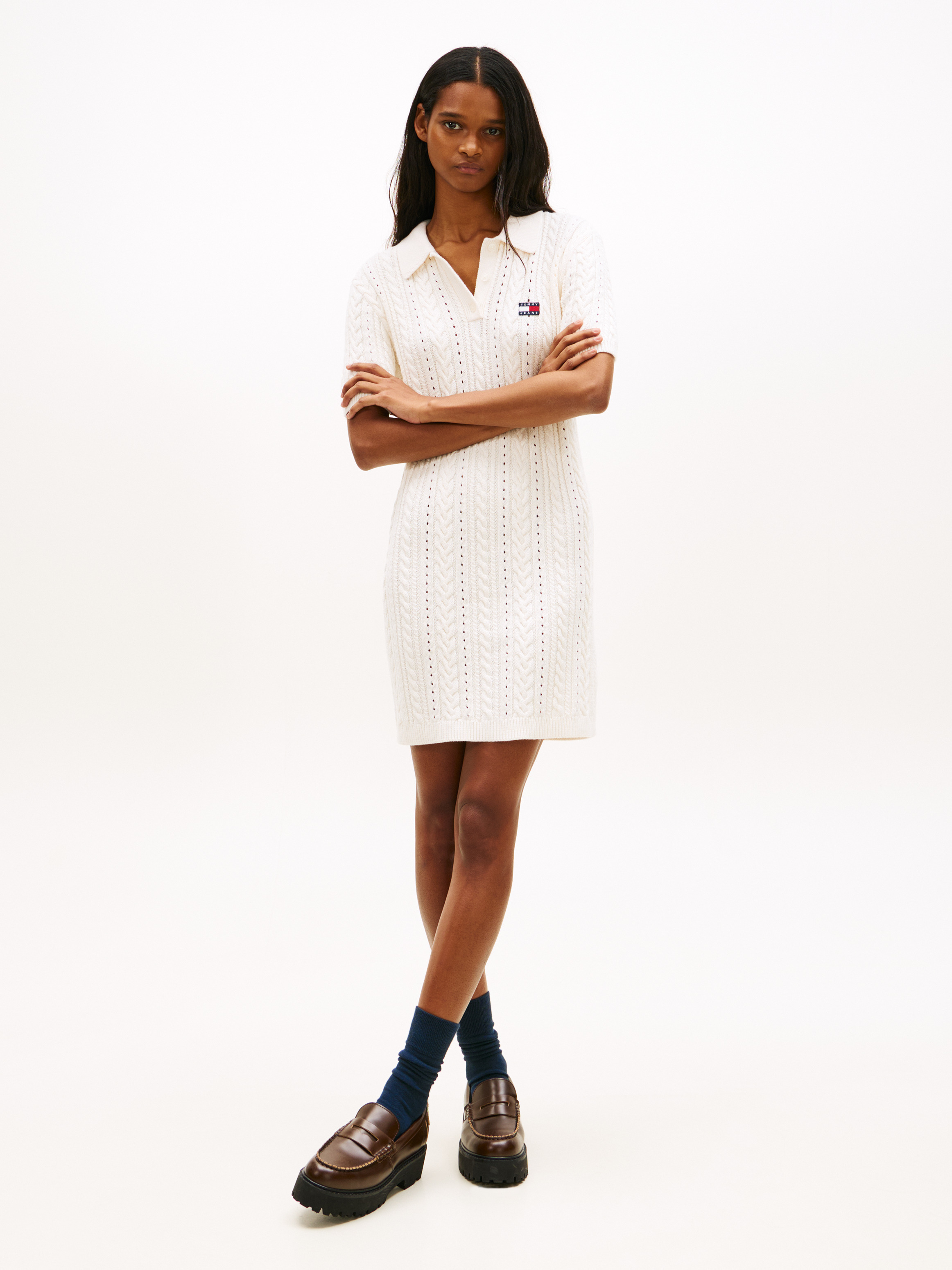 Cable Knit Polo Sweater Dress