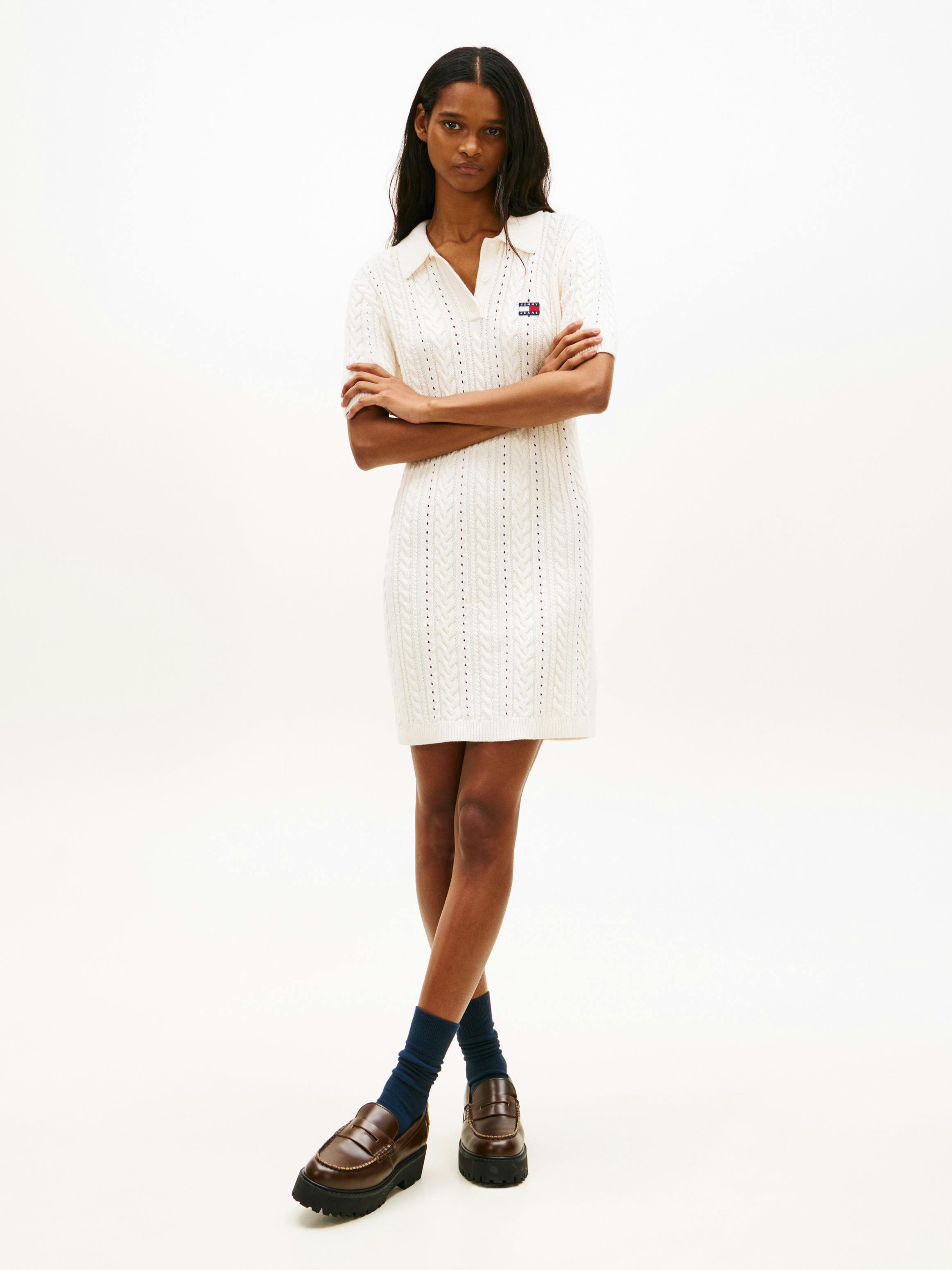 cable-knit cotton polo dress Short Sleeve Cotton Cable Knit Polo Dress