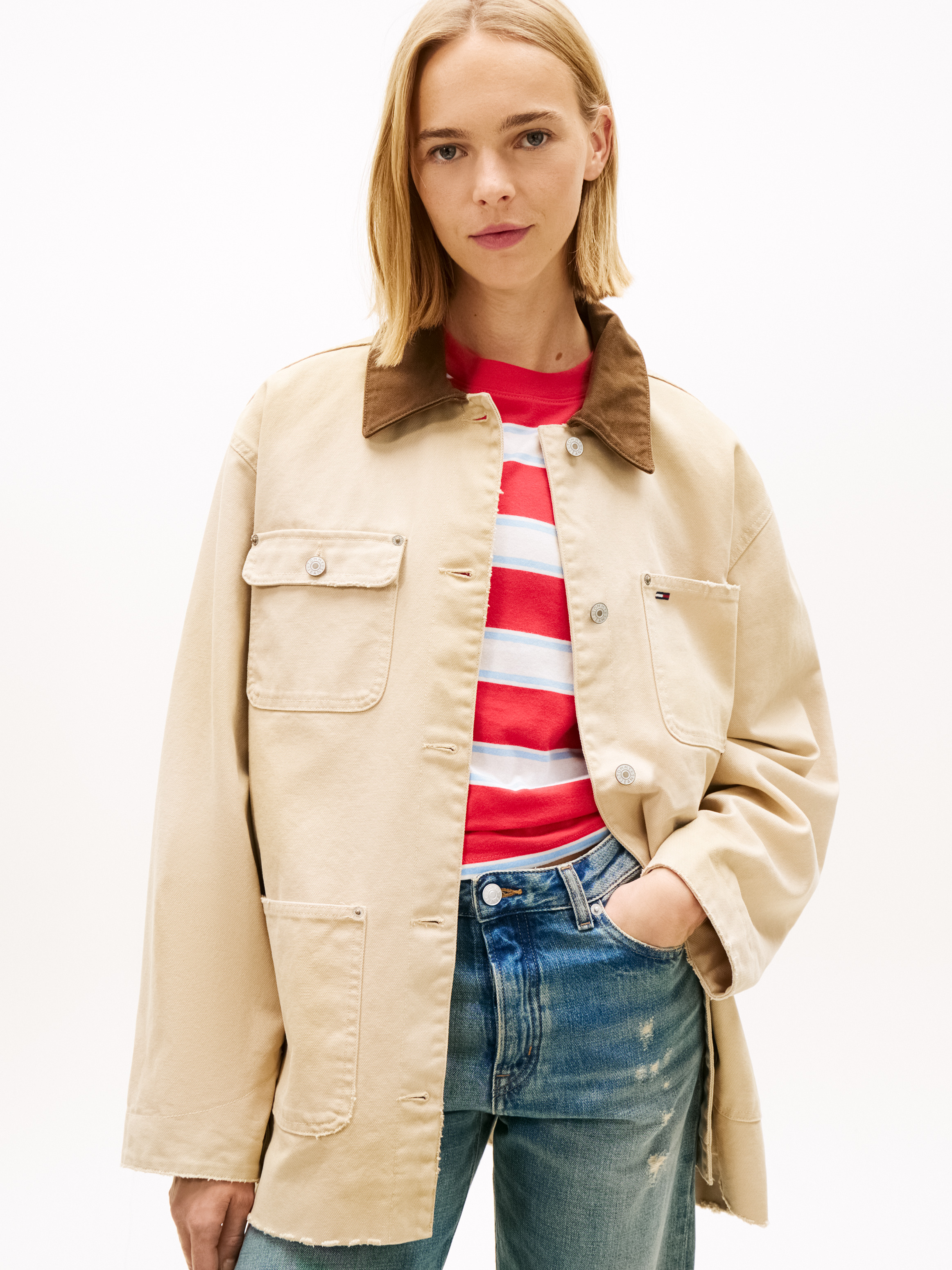 Distressed Canvas Oversized Chore Jacket