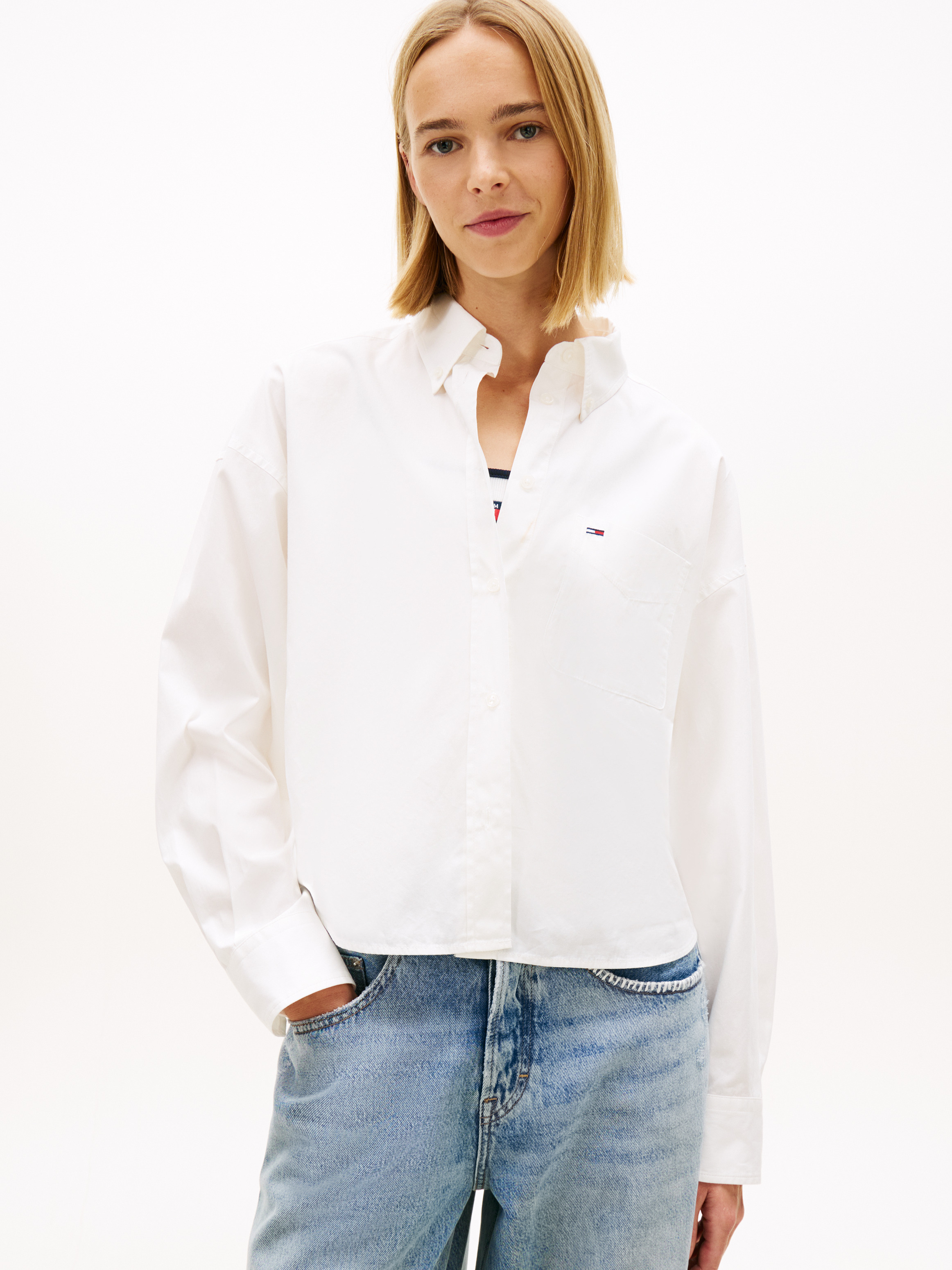 Relaxed Fit Cropped Poplin Shirt