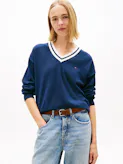 Relaxed Tipped V-Neck Jumper