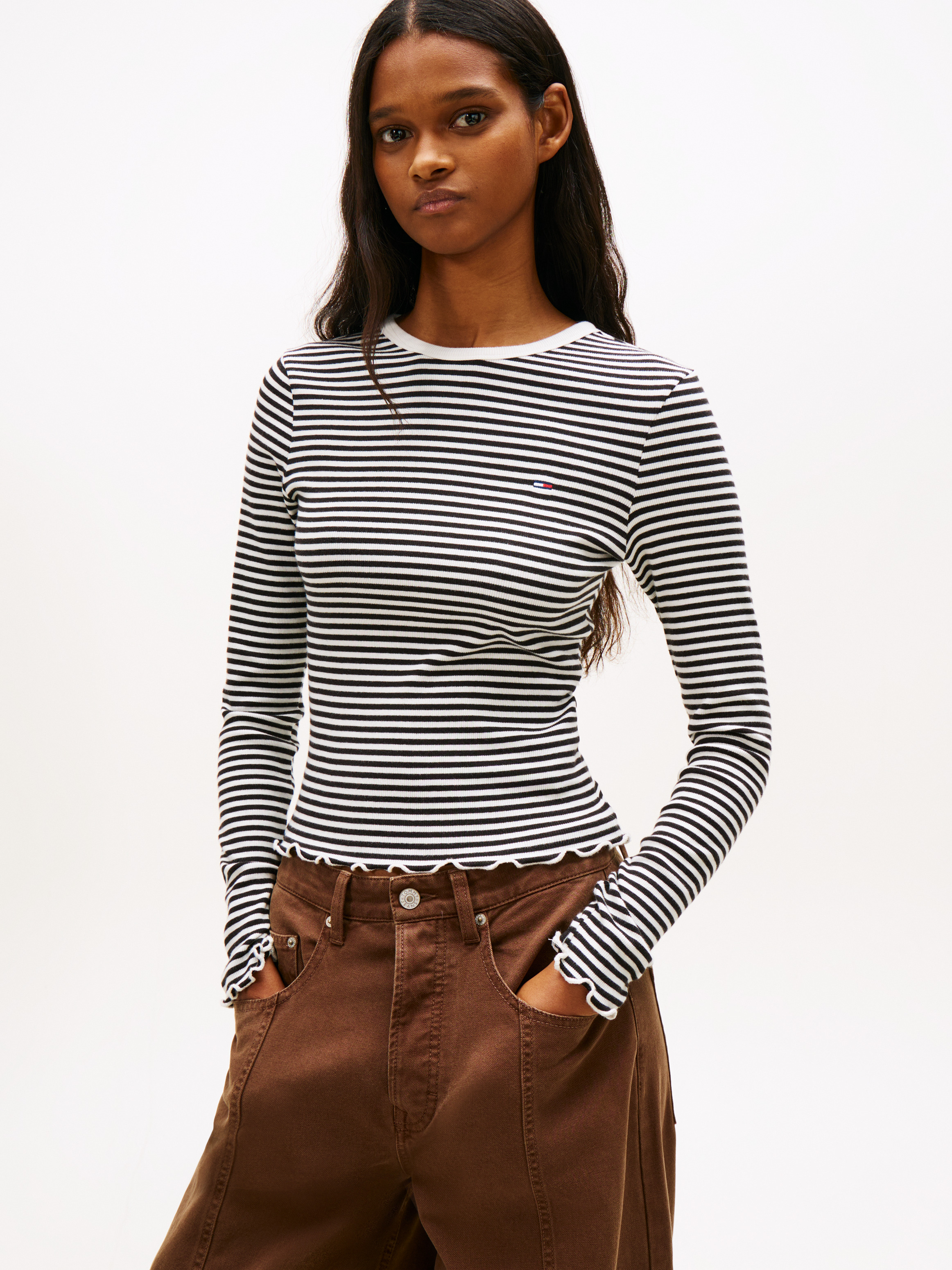 Lettuce Edged Long Sleeved Rib
