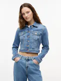 Slim Cropped Denim Trucker Jacket