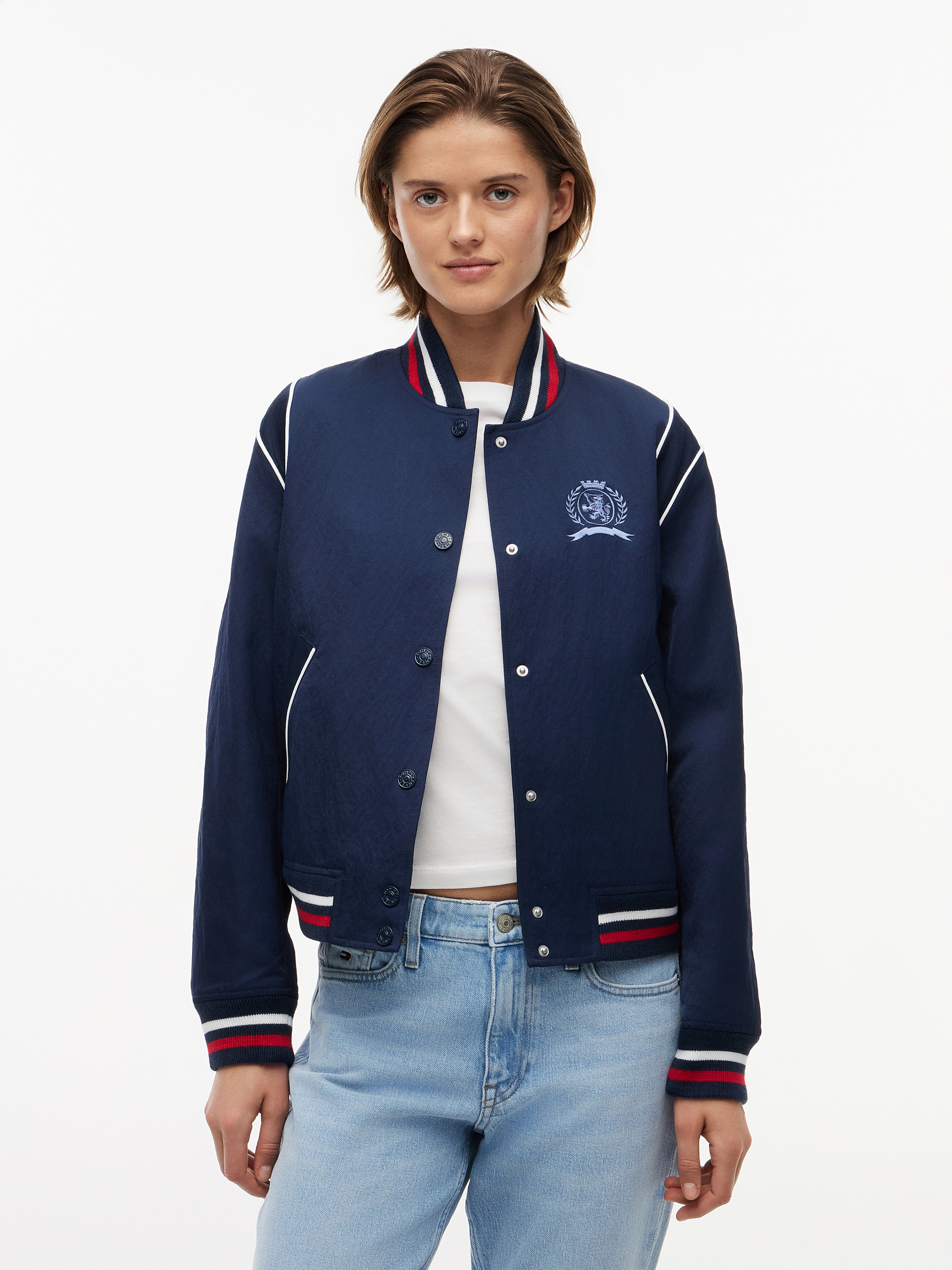 Crest Embroidery Varsity Jacket