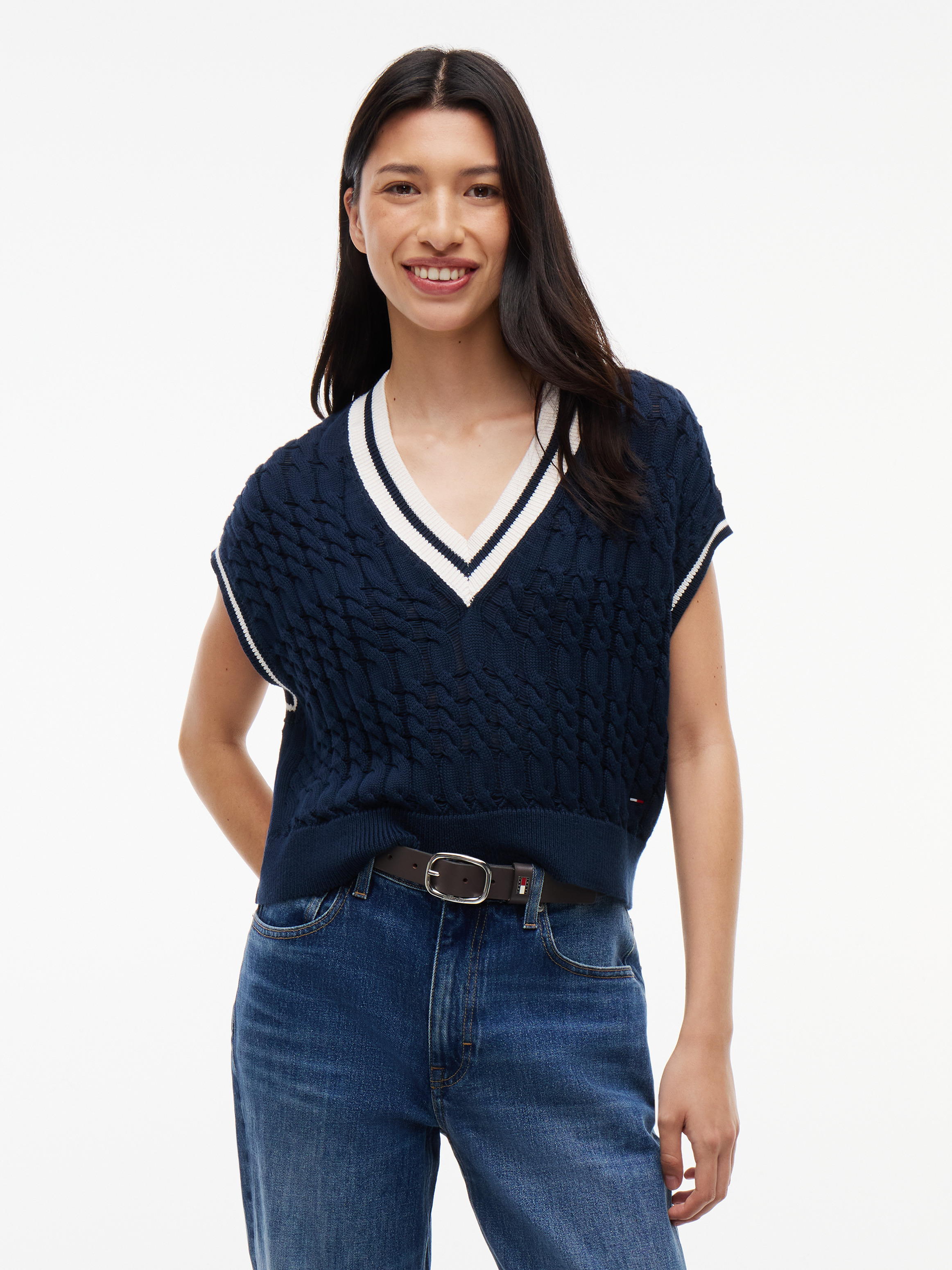 Cable Knit V-Neck Oversized Sweater Vest