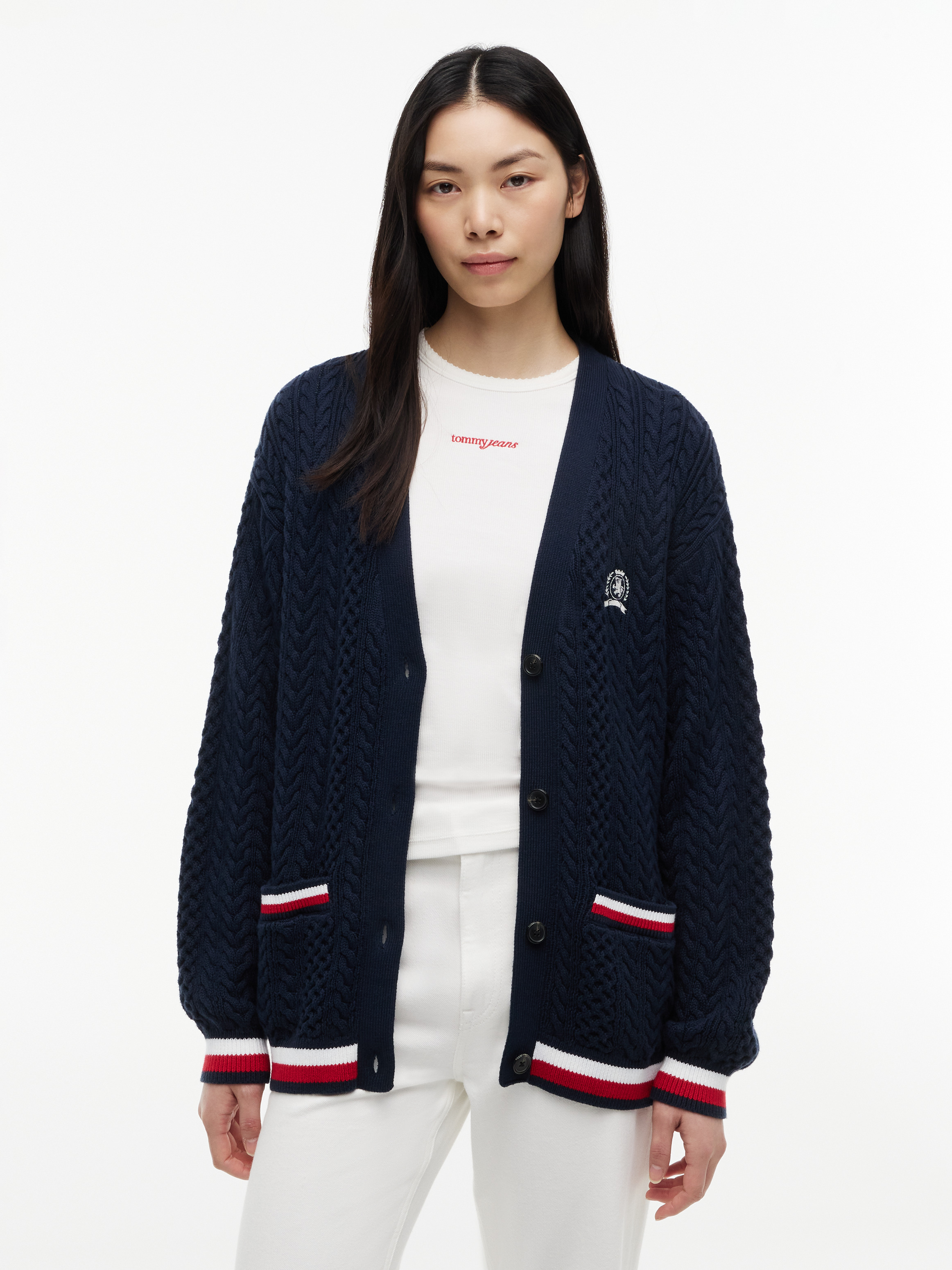 Global Stripe Oversized Cable Knit Cardigan