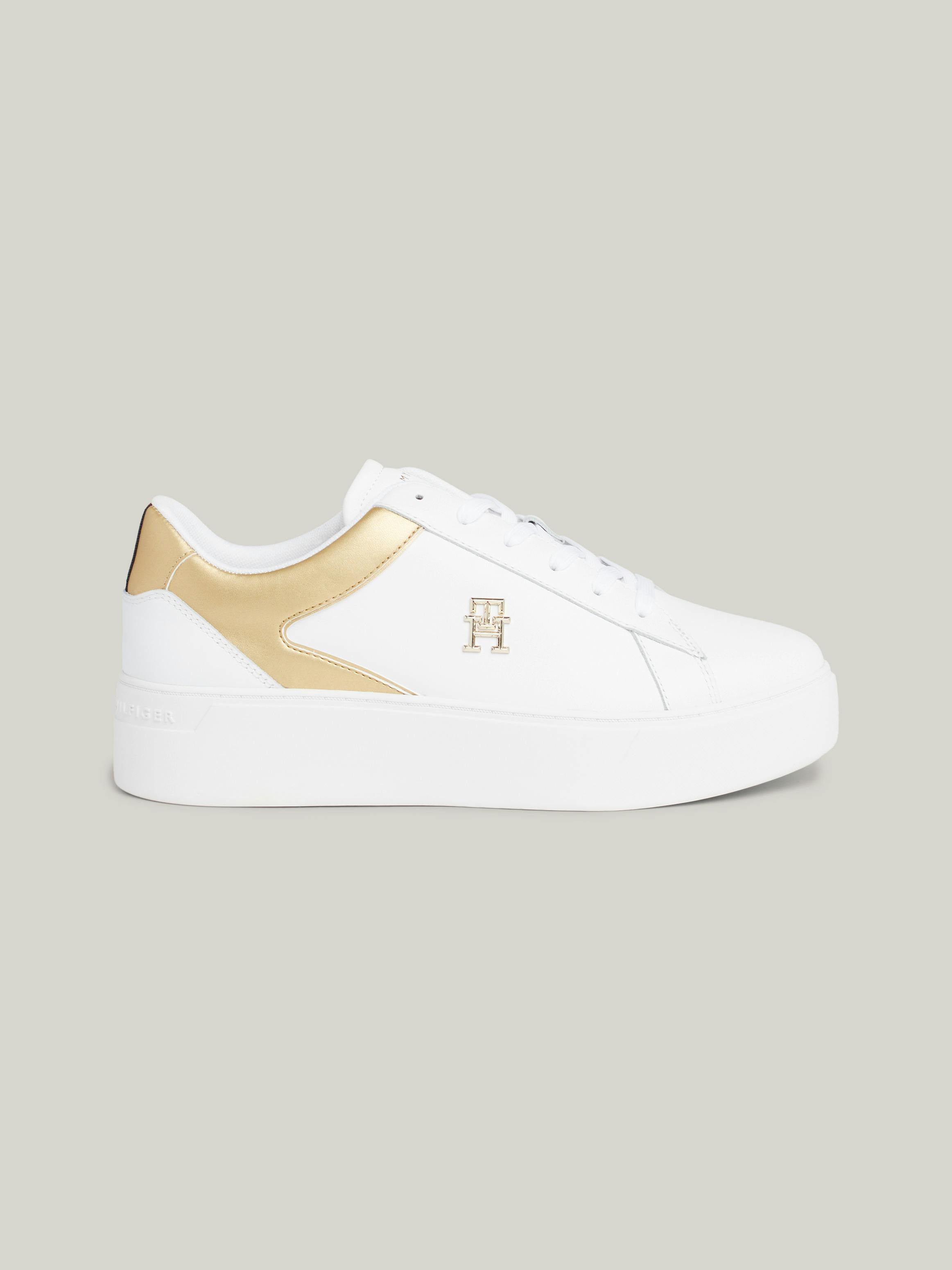 Metallic Leather Platform Court Trainers Sneakers Tommy Hilfiger